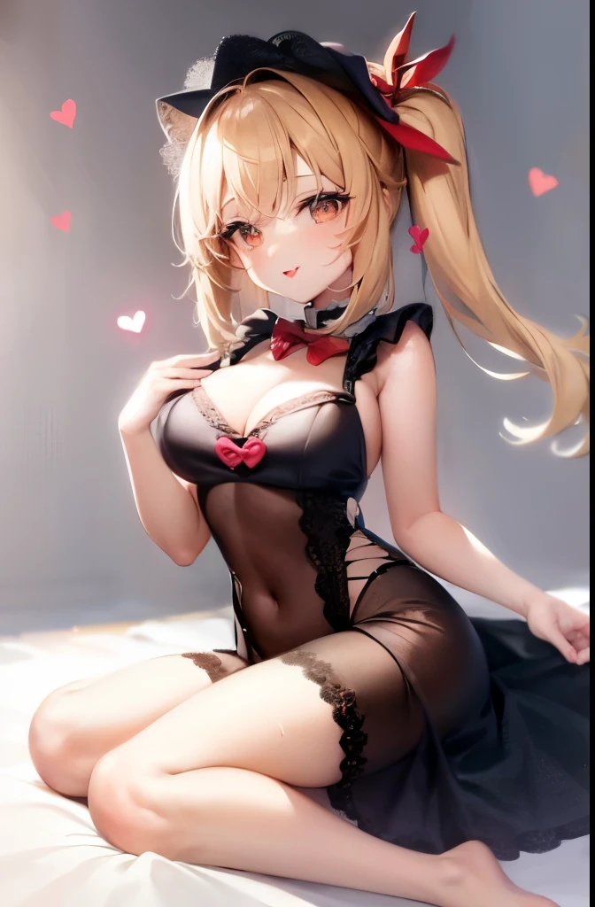 ((masterpiece)), ((highest quality)), (super detailed), ((cute)), cute, (Lovely), ((sexy)), (device), ((very detailed)), 4k, (8k), highest quality, (beautiful),table top, 1 girl,Flanders Scarlet,Blonde side ponytail、bed、wearing a white mob hat、Colorful feather nudes are also available....(heart shaped eyes) 、Hcup breast、I'm dripping with my mouth open and my tongue out、courtship attitude、smile、I can see the whole body、legs open