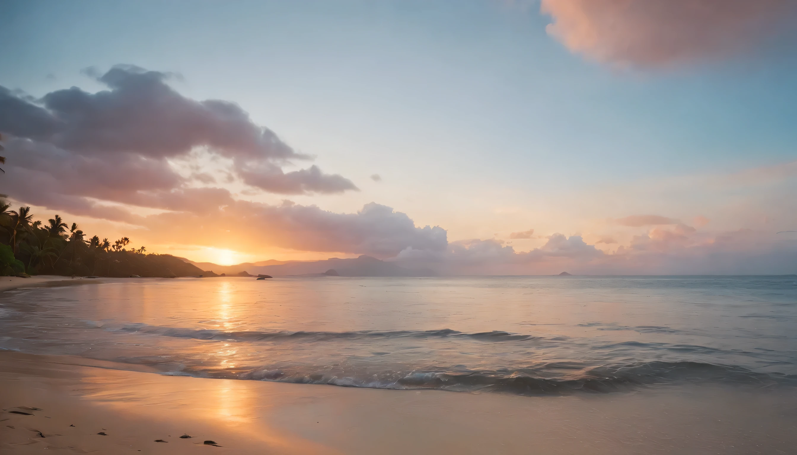 (Highly detailed CG Unity 8k wallpaper、masterpiece、highest quality、Super detailed)、(best lighting、best shadow、very delicate and beautiful)、highest quality、8k、Detailed facial depiction、masterpiece、highest quality、clear image quality、
Orange sunset from the beach in Fiji。