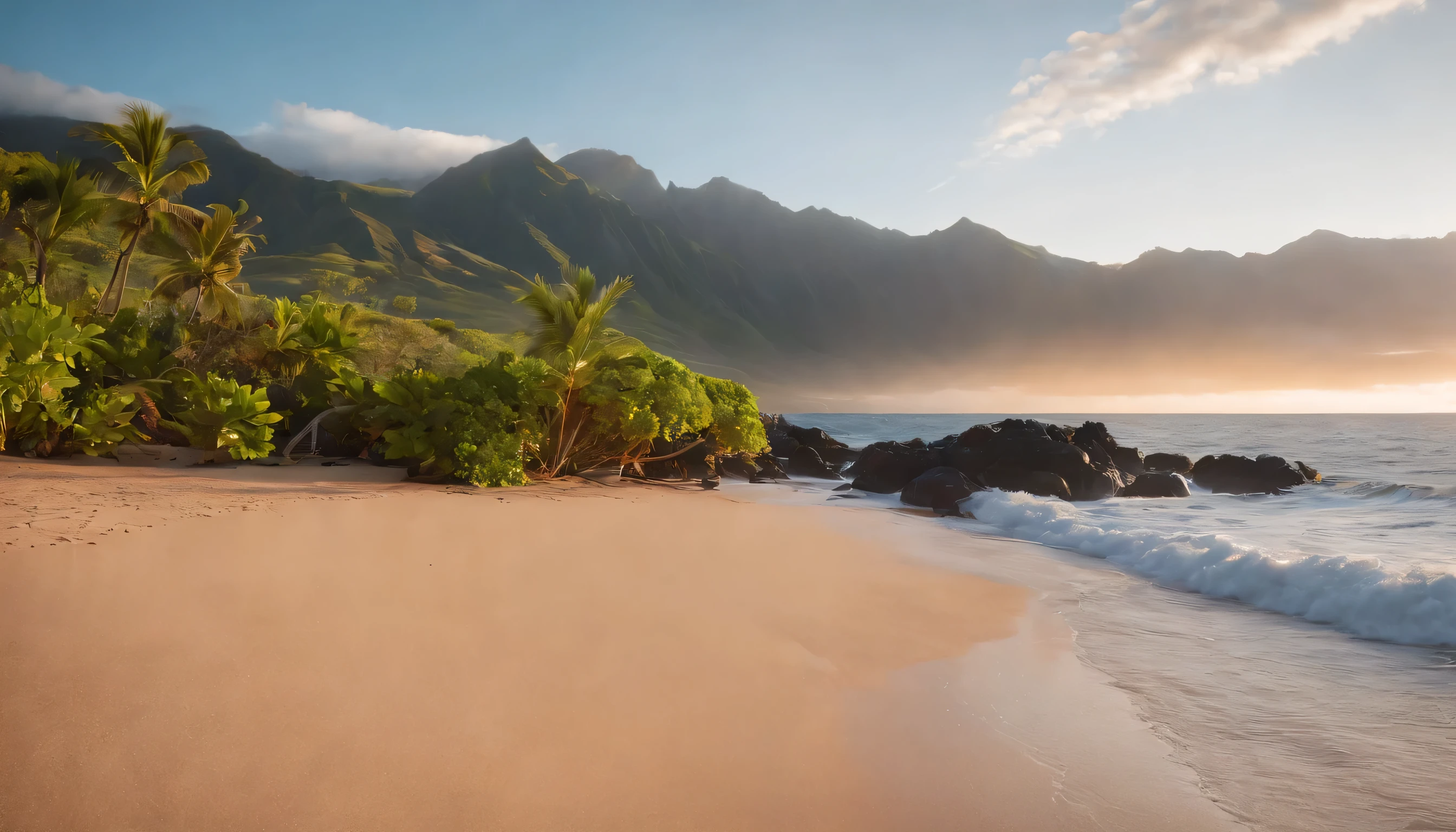 (Highly detailed CG Unity 8k wallpaper、masterpiece、highest quality、Super detailed)、(best lighting、best shadow、very delicate and beautiful)、highest quality、8k、Detailed facial depiction、masterpiece、highest quality、clear image quality、
View of the sunset over the ocean from Maui, Hawaii。