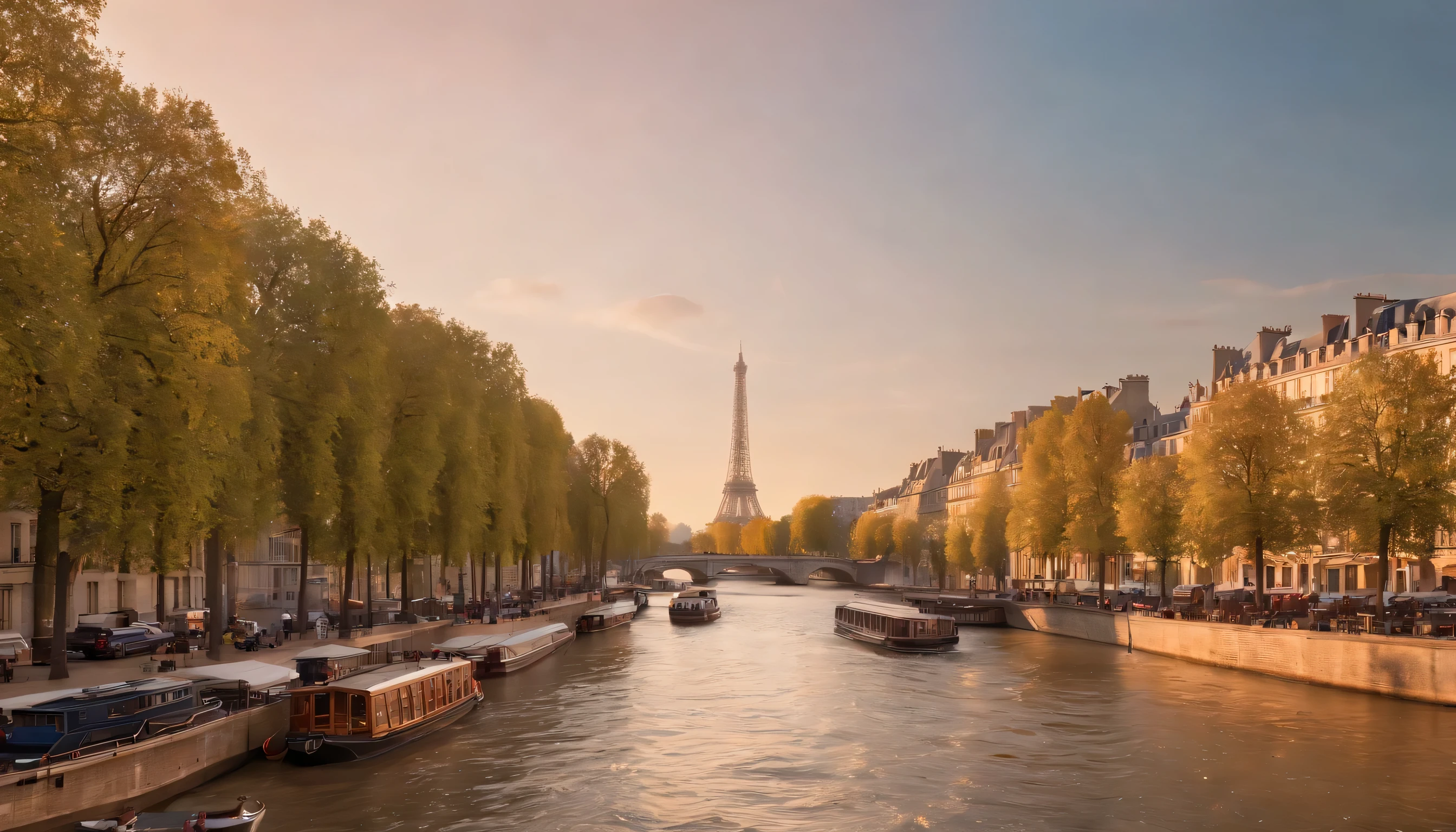 (Highly detailed CG Unity 8k wallpaper、masterpiece、highest quality、Super detailed)、(best lighting、best shadow、very delicate and beautiful)、highest quality、8k、Detailed facial depiction、masterpiece、highest quality、clear image quality、
Sunset on the Seine River in Paris, France。