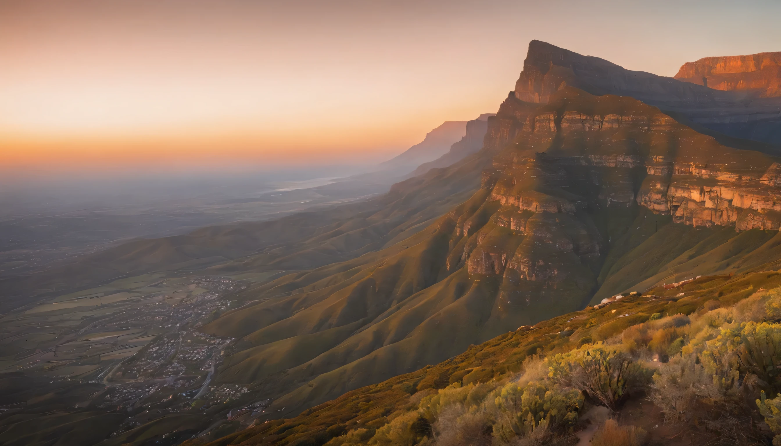 (Highly detailed CG Unity 8k wallpaper、masterpiece、highest quality、Super detailed)、(best lighting、best shadow、very delicate and beautiful)、highest quality、8k、Detailed facial depiction、masterpiece、highest quality、clear image quality、
View of Table Mountain in Cape Town, sunset in south africa。