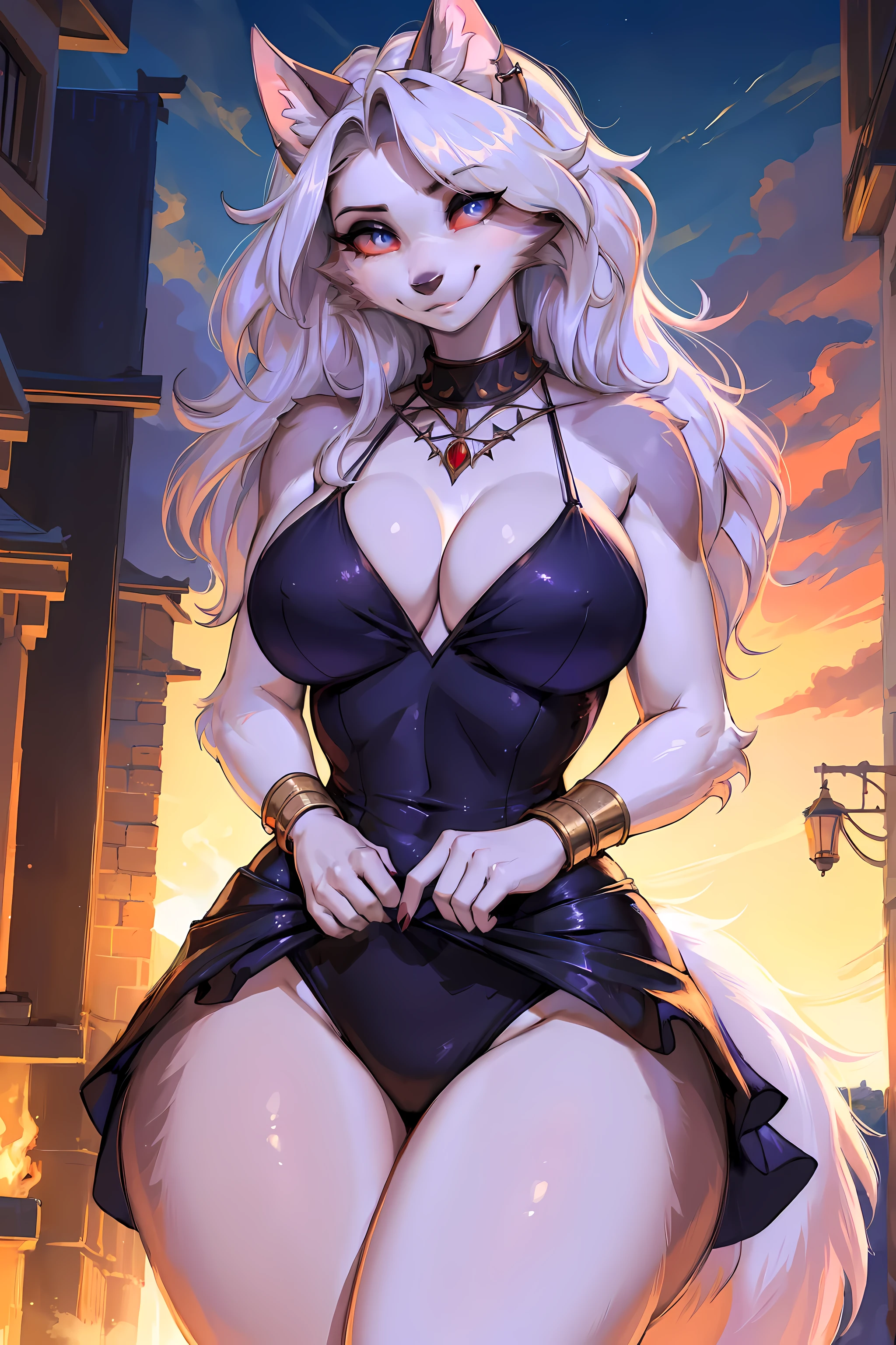 swimsuit, big breasts, Cover chest,(best quality,4k,8k,high resolution,masterpiece:1.2),Super detailed,(actual,photoactual,photo-actual:1.37),red eyes,hairy,wolf girl,(beautiful/delicate eyes:1.1),feminine face,long eyelashes,flowing chiffon,(jewelry/Accessories:1.1),well proportioned body,(Thick thighs:1.1),inspired by luna,(Reasonable structure:1.1) ,Perfect high detail face,(perfect delicate eyes:1.5),upright pupils,cat eye,Smile,very charming