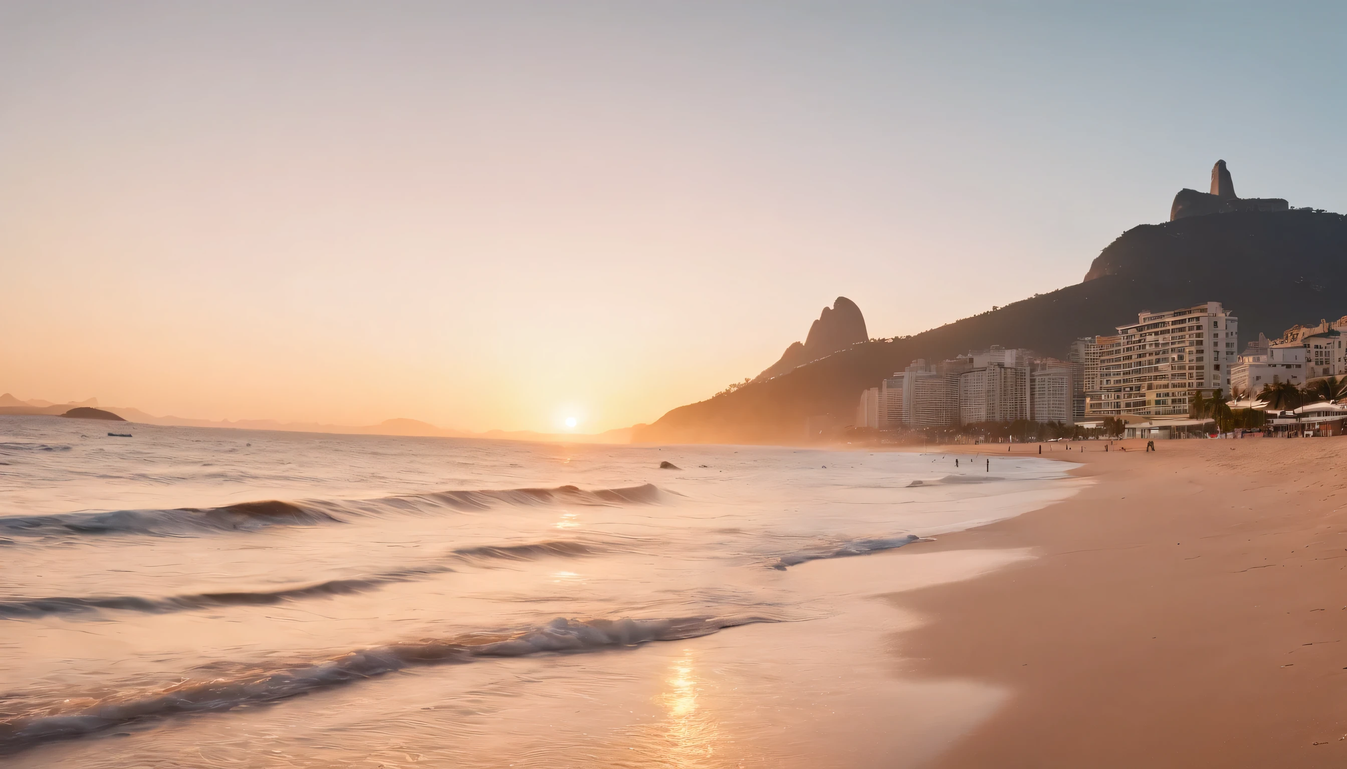 (Highly detailed CG Unity 8k wallpaper、masterpiece、highest quality、Super detailed)、(best lighting、best shadow、very delicate and beautiful)、highest quality、8k、Detailed facial depiction、masterpiece、highest quality、clear image quality、
Sunset scenery of Copacabana beach in Rio de Janeiro, Brazil。