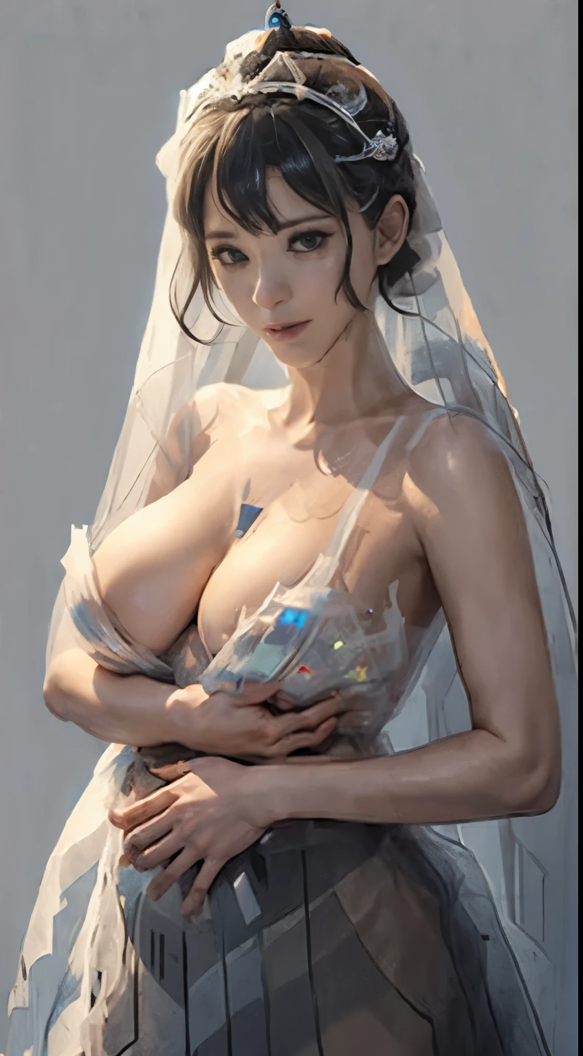 Silver Dragon Queen, Dragon spearman pose,huge boob, Mecha heavy armor, cleanness,Transparent,cleanness, standing, Transparent,cleannesusculous:1.4), (Naked of breast:1.9),Exposes most of the breasts,(Breast bump:1.6),(shadow of huge beautiful hard nipple head:1.6),muscle abs,slender leg,(Wear only transparent tulle:1.9)