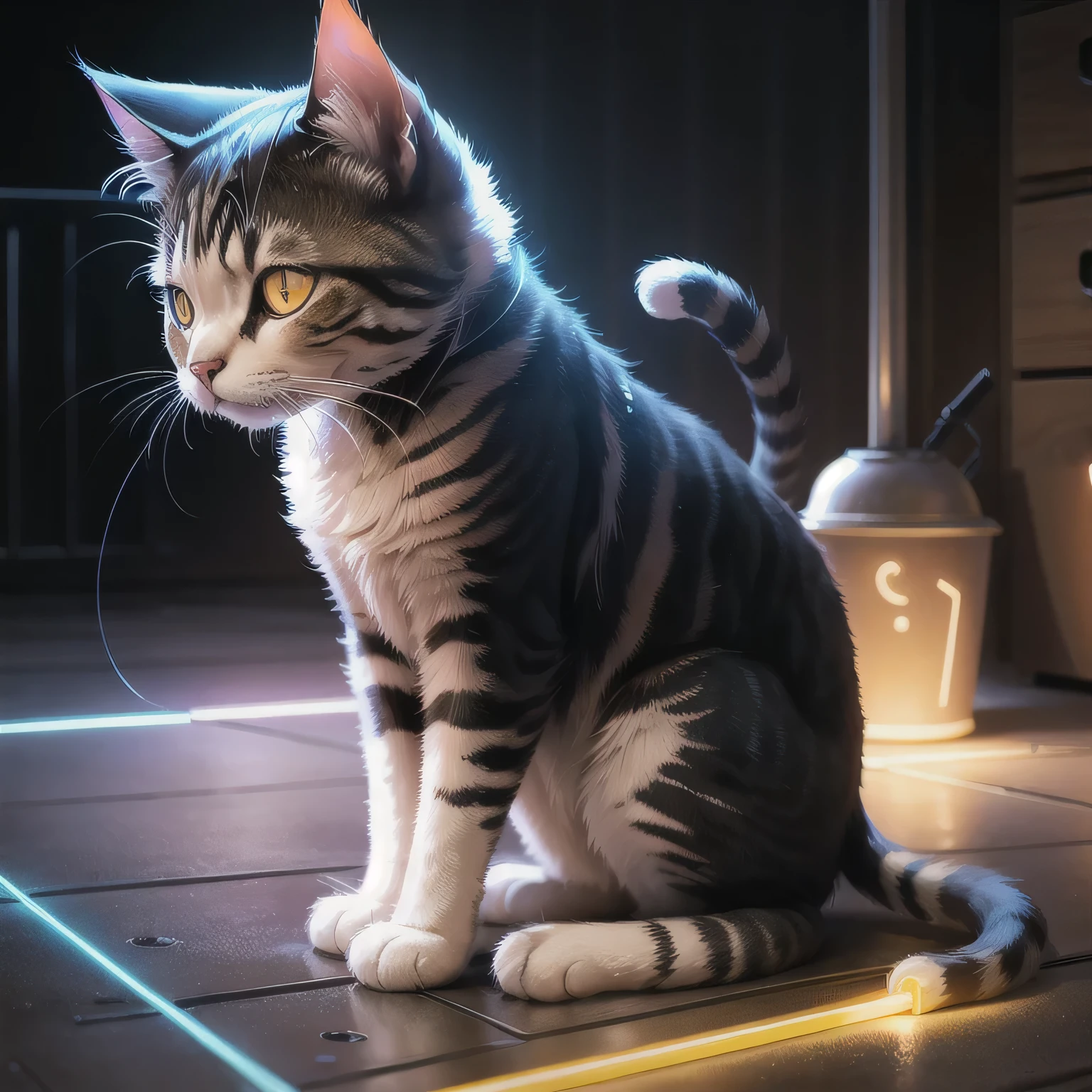 Cat revelation neon lights simple Draw line--automatic