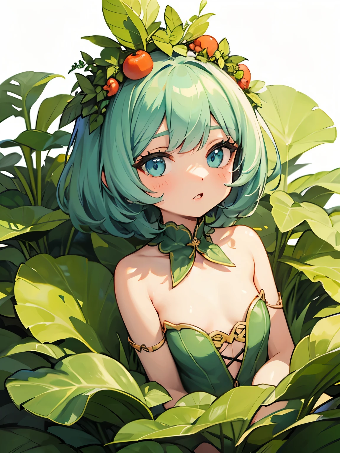 (naked:0.5 body paint style), (((in a beautiful Body Paint Art is Lilium japonicum Houtt))) (solo ponytail green hair long hair cute girl, ((10 yo)), cute yellow eyes, cute smile), perfect anatomy, masterpiece, best quality, 16k.