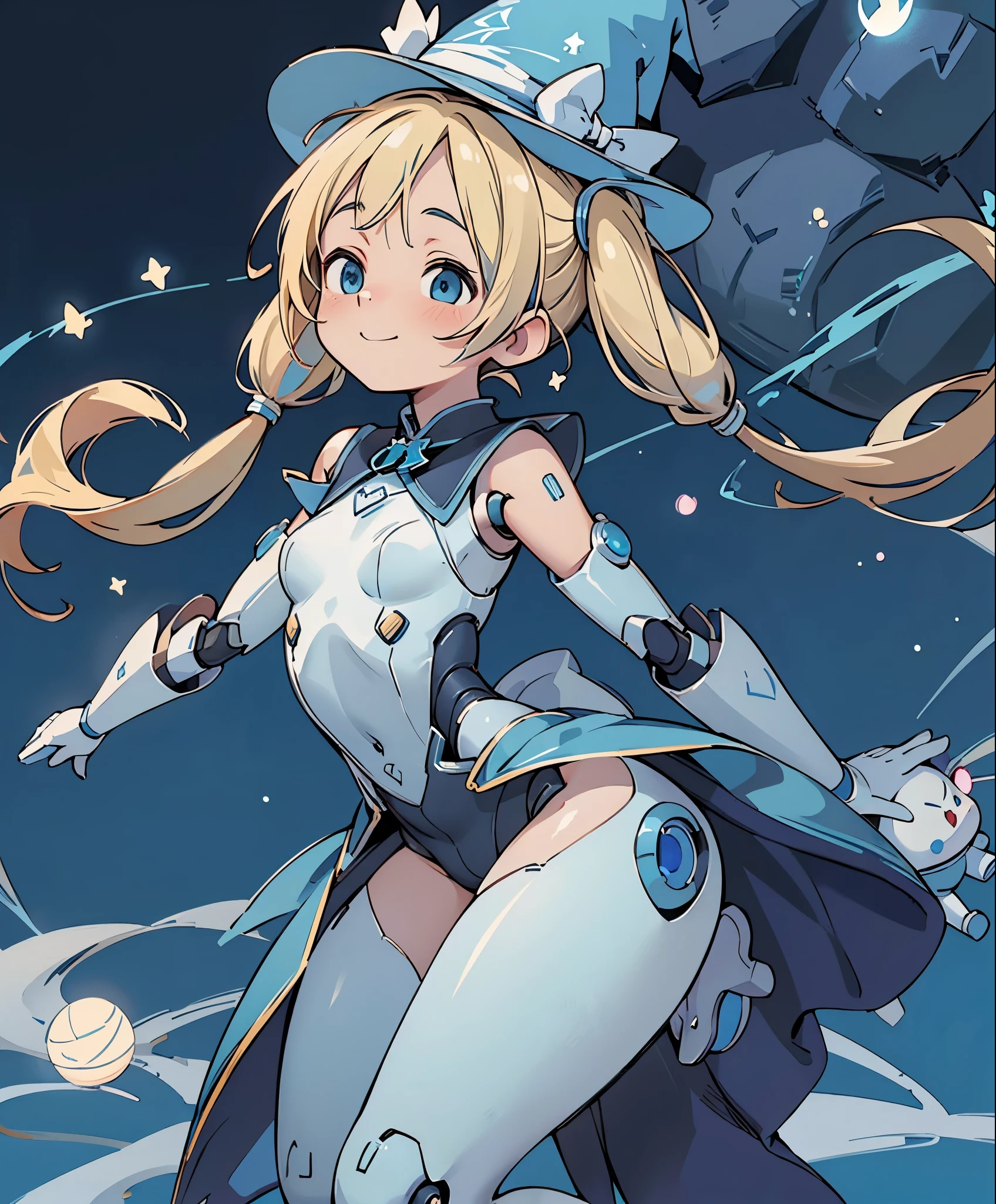 (masterpiece、最high quality、最high quality、official art、beautiful beautiful:1.2)、(1 girl:1.3)Hatsune Miku、twin tails,big breasts,super detailed, high quality, hyper realism, High resolution, Highly detailed CG, 最high quality,
rough skin, Accurate, anatomically correct, perfect anatomy, shiny metal, (Looking ahead:1.3), (magic chant:1.5), Are standing,
1 , alone, (:1.4), nice hands, perfect hands, detailed hands, beautiful feet, (small breasts:1.1), ( body:1.2),
twin tails, blonde hair, bangs, hair behind the ear, shiny hair,
(Luminous Blue Eyes:1.3), (half closed eyes:1.1), curvy thighs, android girl, (Detailed robot joints:1.2), (Detailed doll joints:1.1),
(white witch:1.3), witch hat, (off shoulder:1.1), hining magic circle:1.5), grin and laugh,