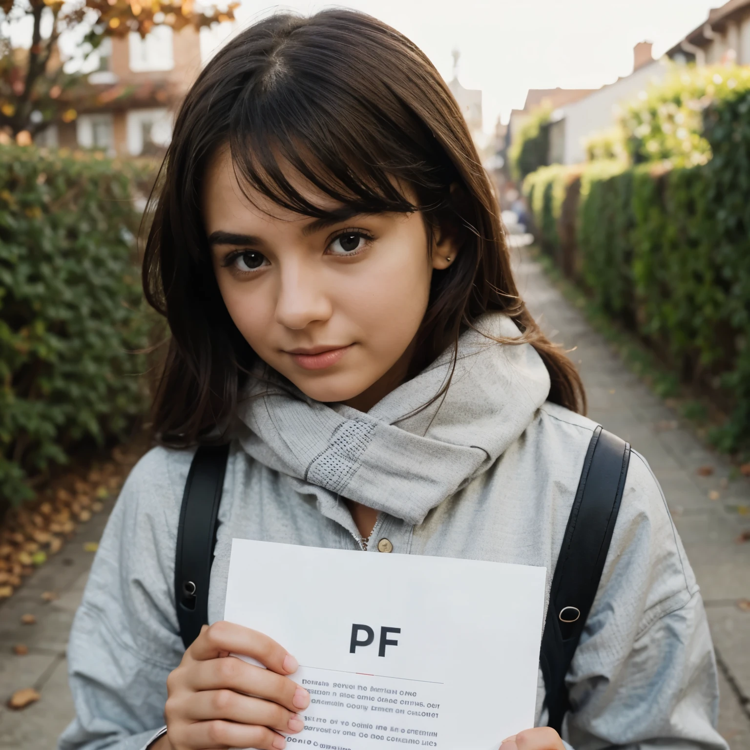 A girls holding paper with PDF written
