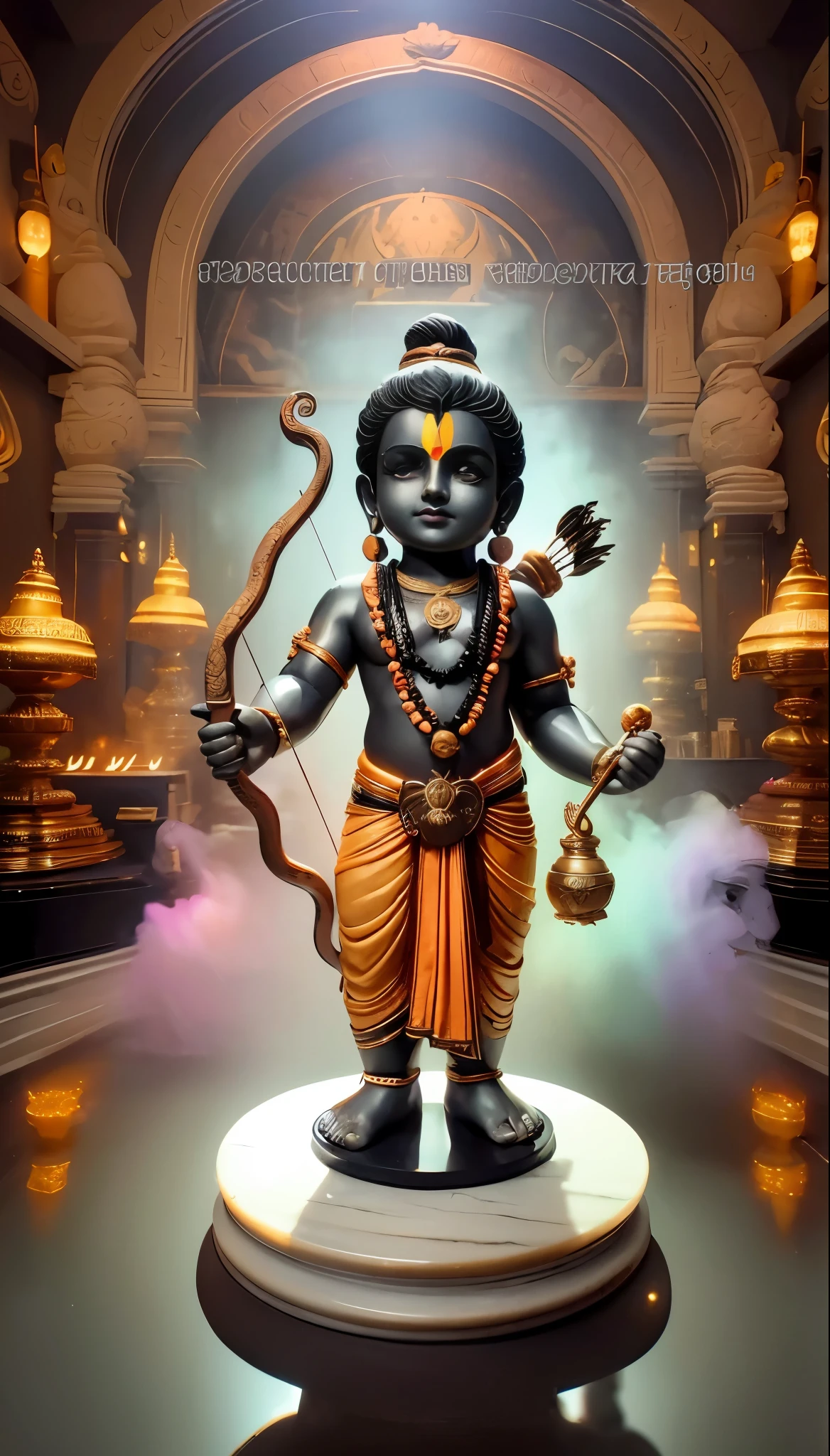 a statue of a hindu god with a bow and arrow, indian god, from ramayan, hindu god, hindu aesthetic, hindu gods, hinduism, ram, profile pic, cybertronic hindu temple, archan nair, hindu art, ancient blacksmith god, indian temple, patron saint of 🛸🌈👩🏾, 3d statue!!!, screensaver, lord ram