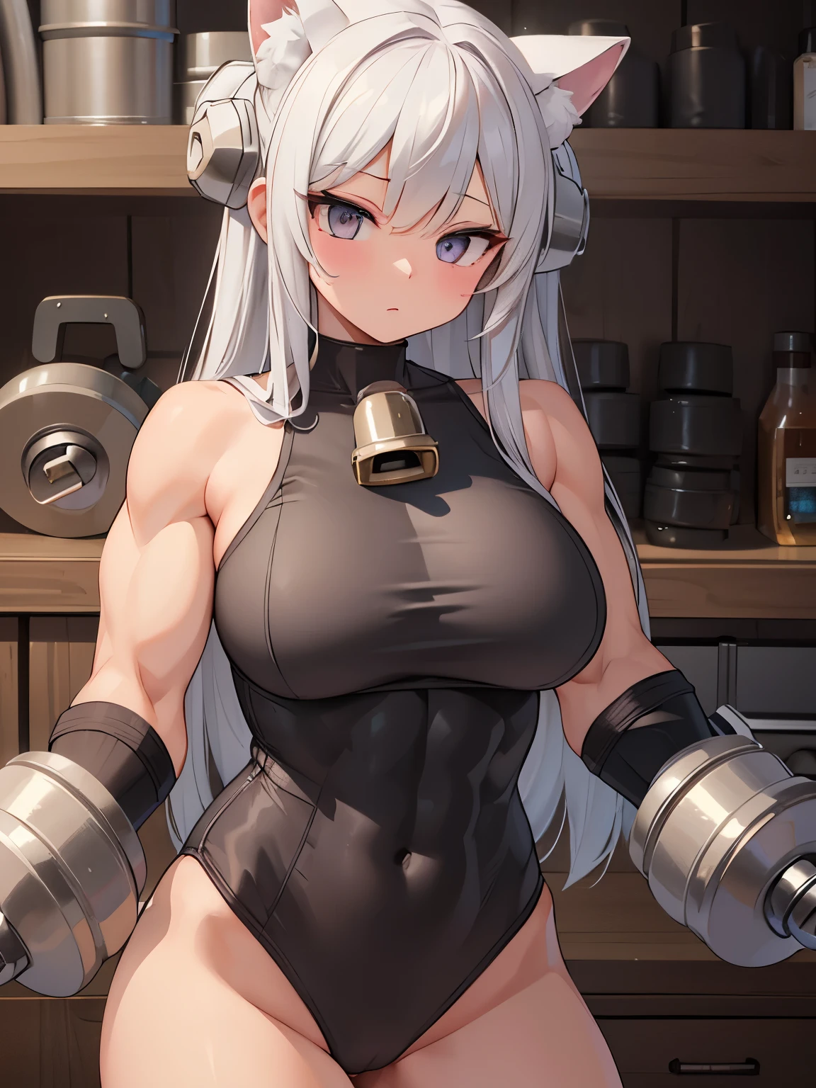 masterpiece, best quality, extremely detailed, (((Anthropomorphism))),((Dumbbell turned into a girl)), (muscular),sexy costume,