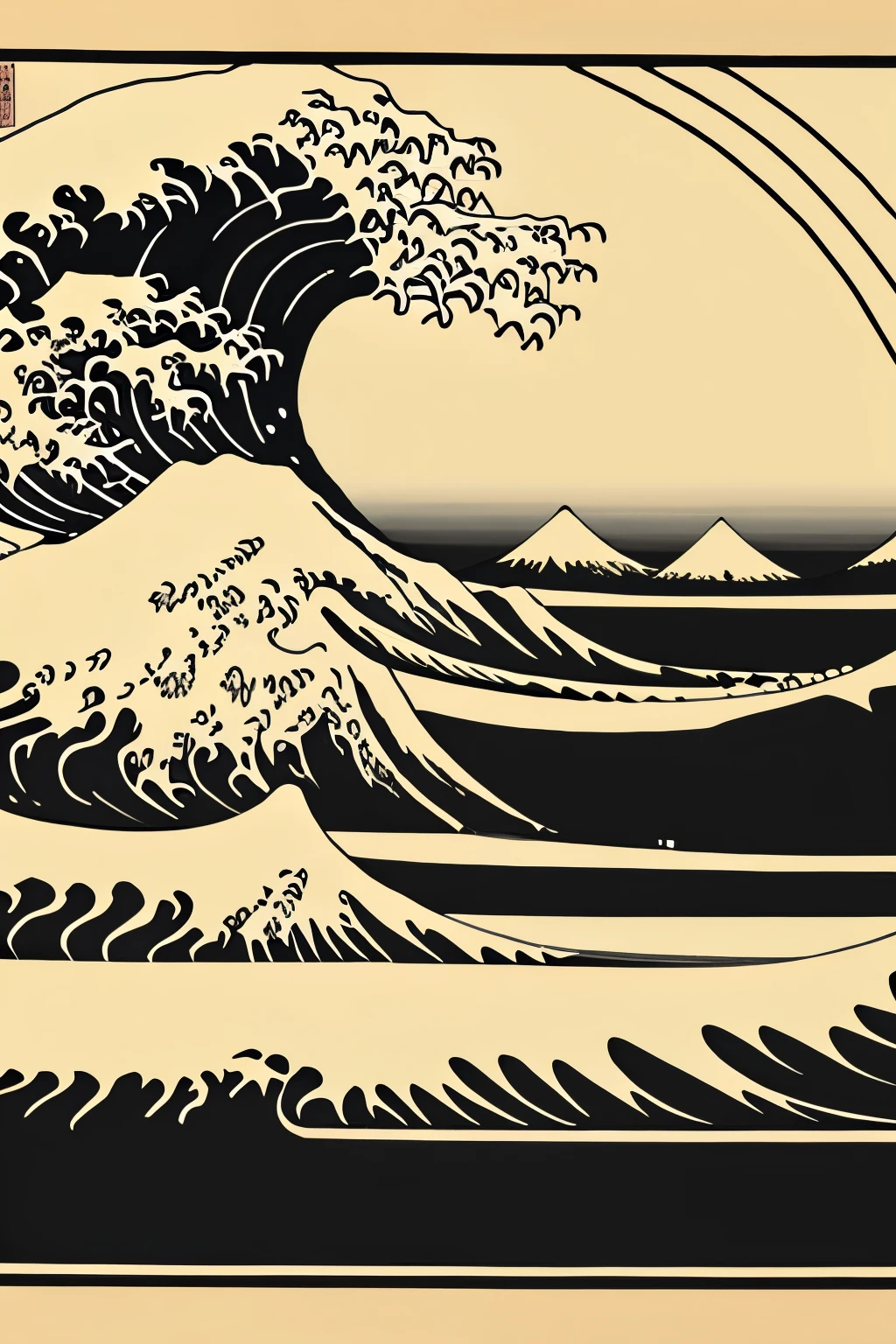 Japanese painting、Wave、black and white、line drawing、Uniform line width、Ocean、Makie、undulation、Fuji Mountain、大Ocean原、Ukiyo-e
