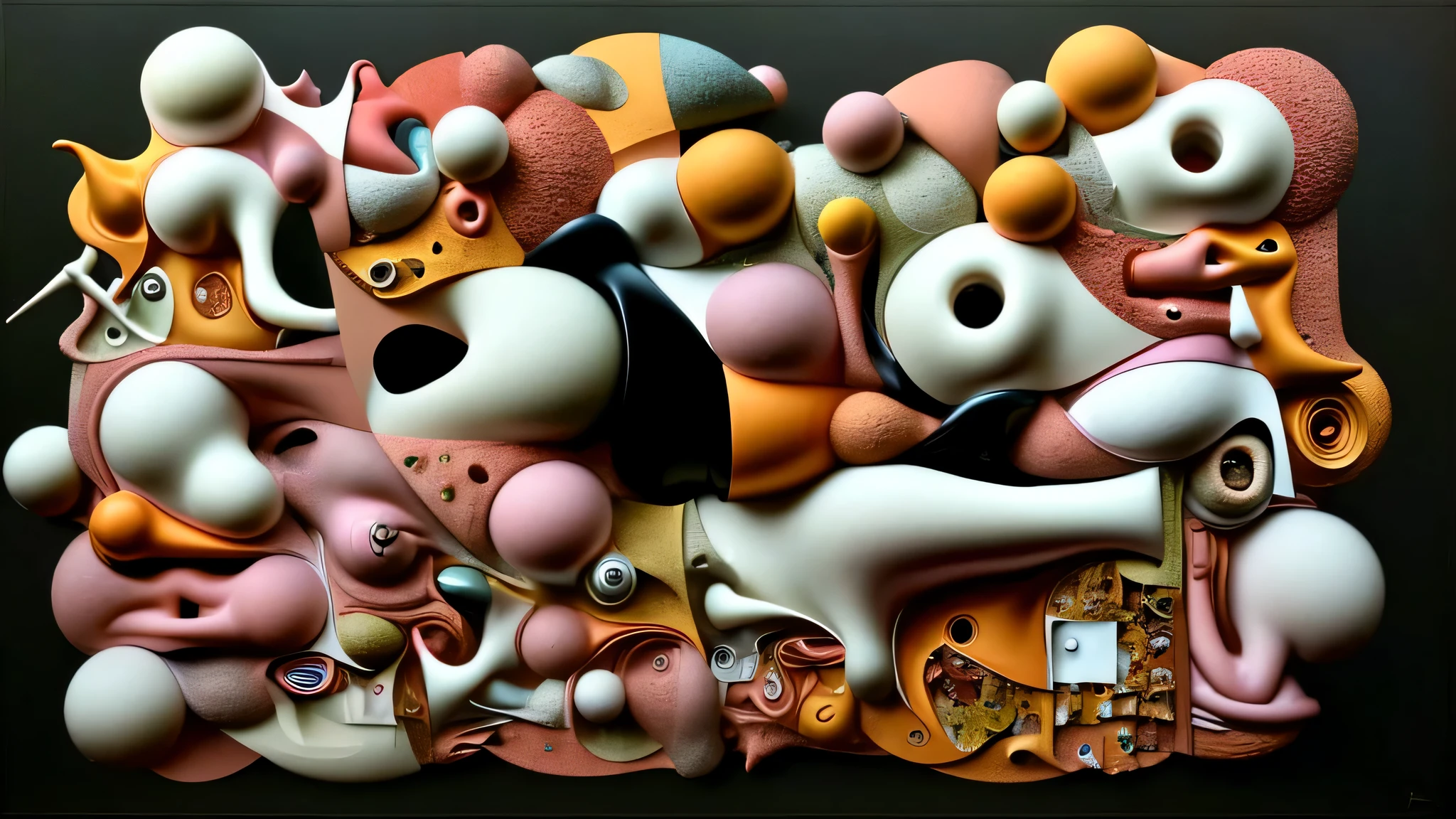 ultra surreal hyper-realistic grotesque collage of suffering abstract bizarre bodies deformed and growing to the left and to the wright, up and down in a anarchic way from each other to infinity on a black background, Da Da style, Super-detailed, Ultra-realistic, Studio Quality, 48k / HD, High Contrast, hyper Realistic Shadows, octane Rendering, Sharp Focus