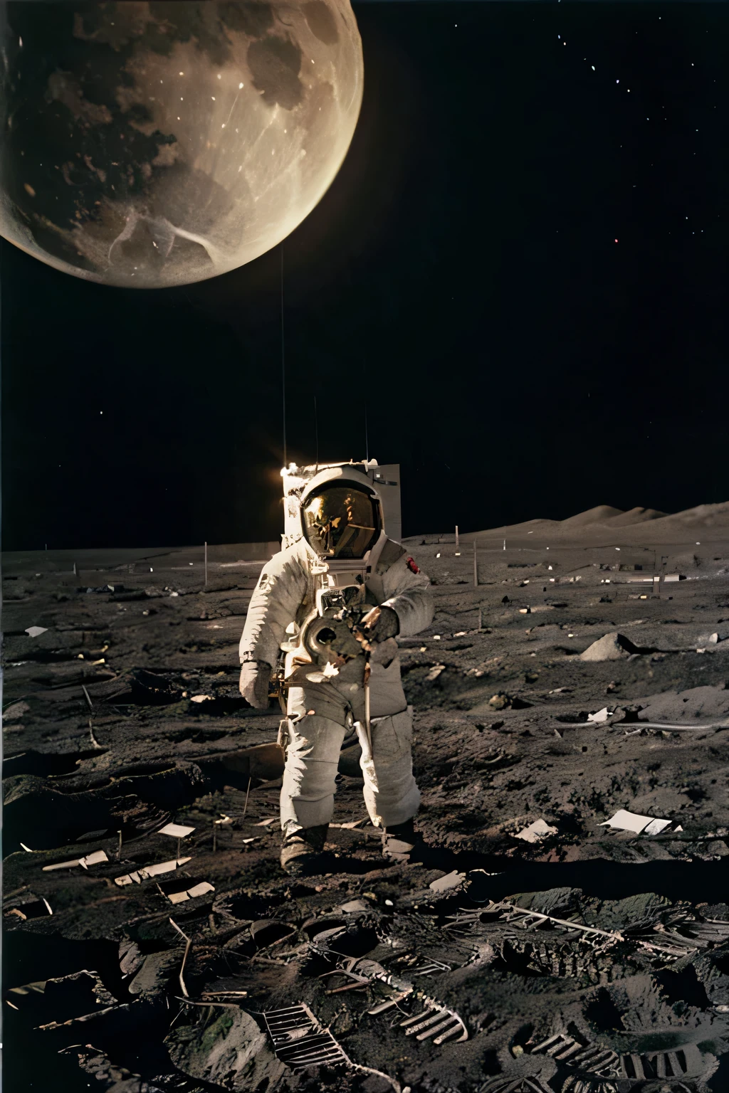 photo where NASA is building houses on the Moon to live in