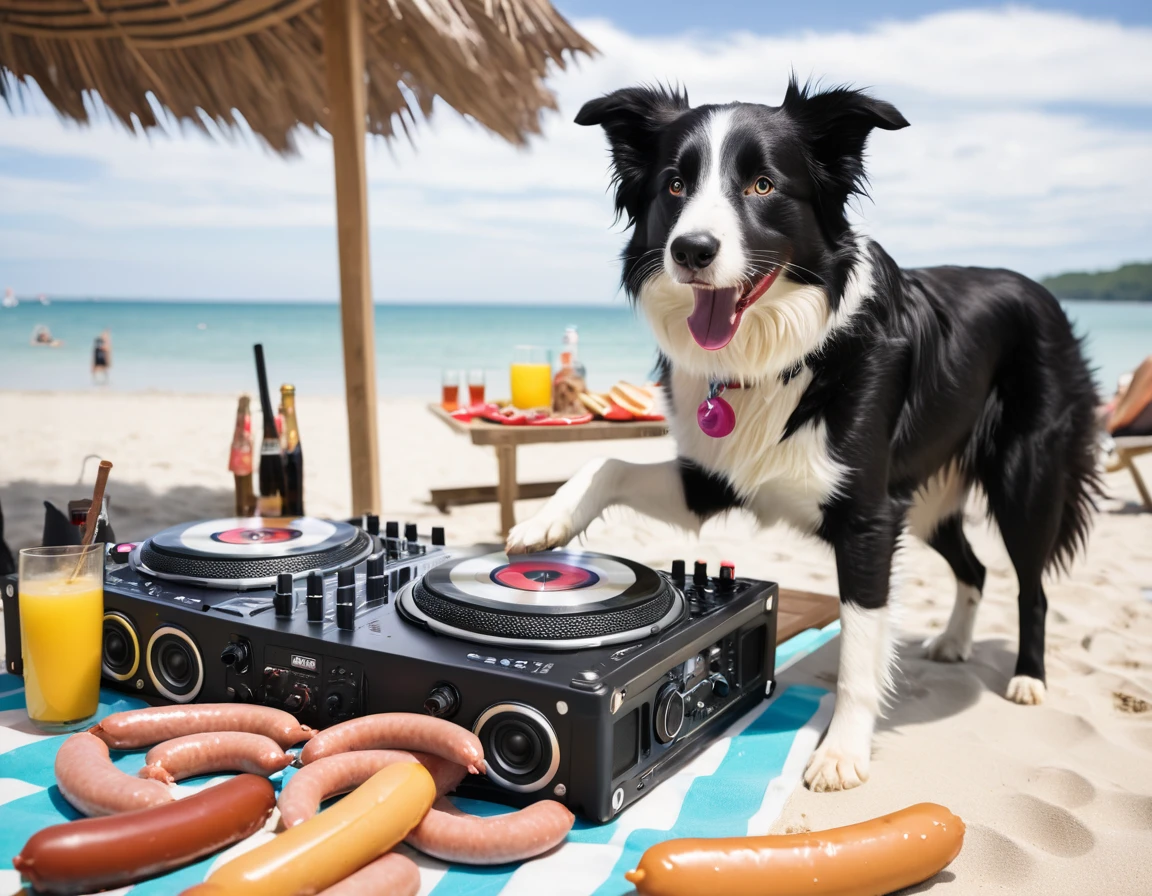 Border collie as DJ at rave party, Seamus, progressive, prog