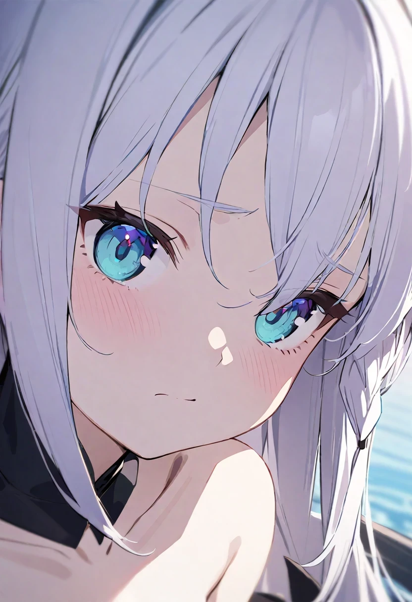 Shirakami Fubuki/(Holographic live broadcast/),((masterpiece:1.4, best quality))+, (Super detailed)+,(Super detailed eyes)+,(cute 1girl),15 years old,pale skin,Keep your mouth shut,sad,Purple,