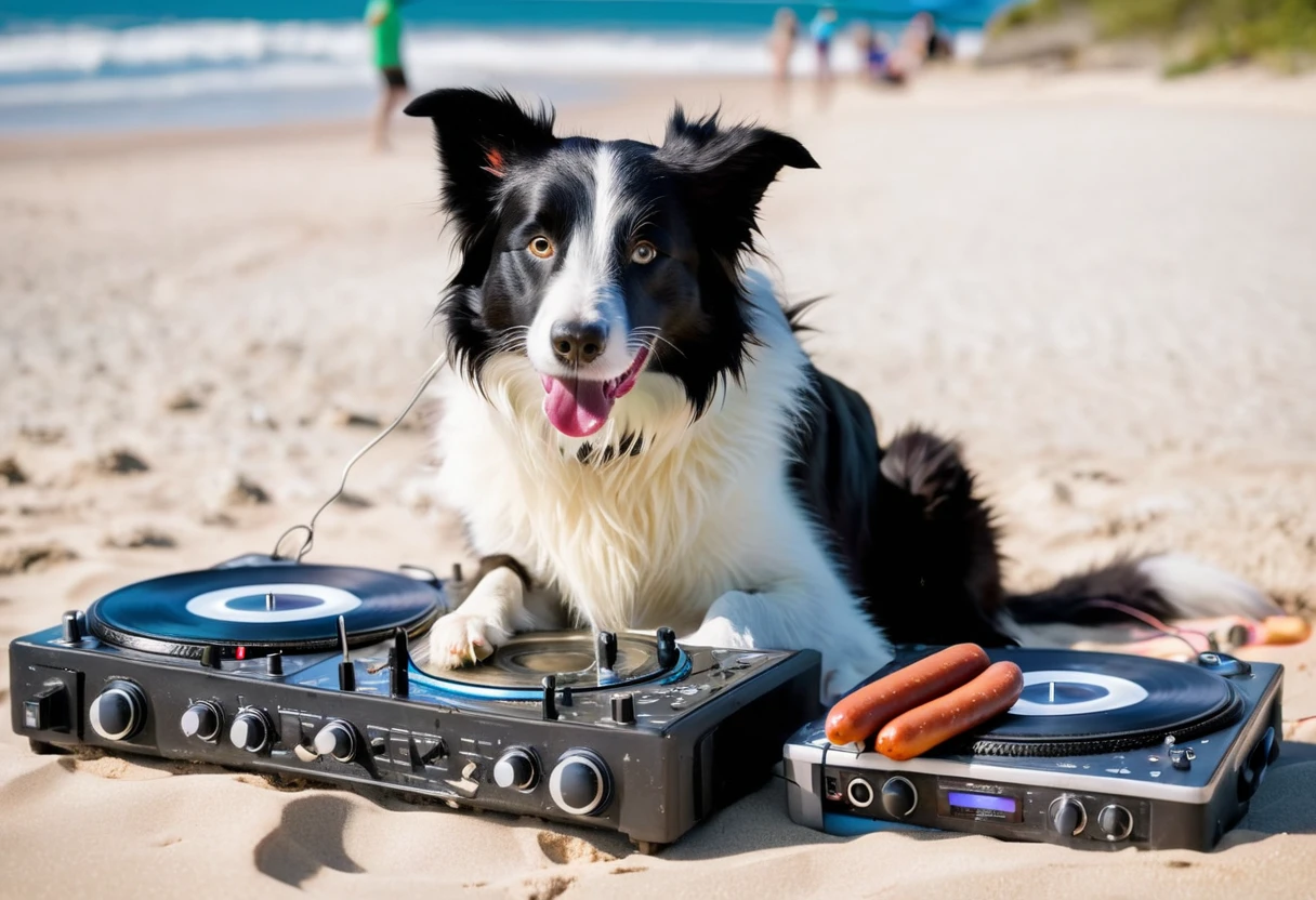 Border collie as DJ at rave party, Seamus, progressive, prog