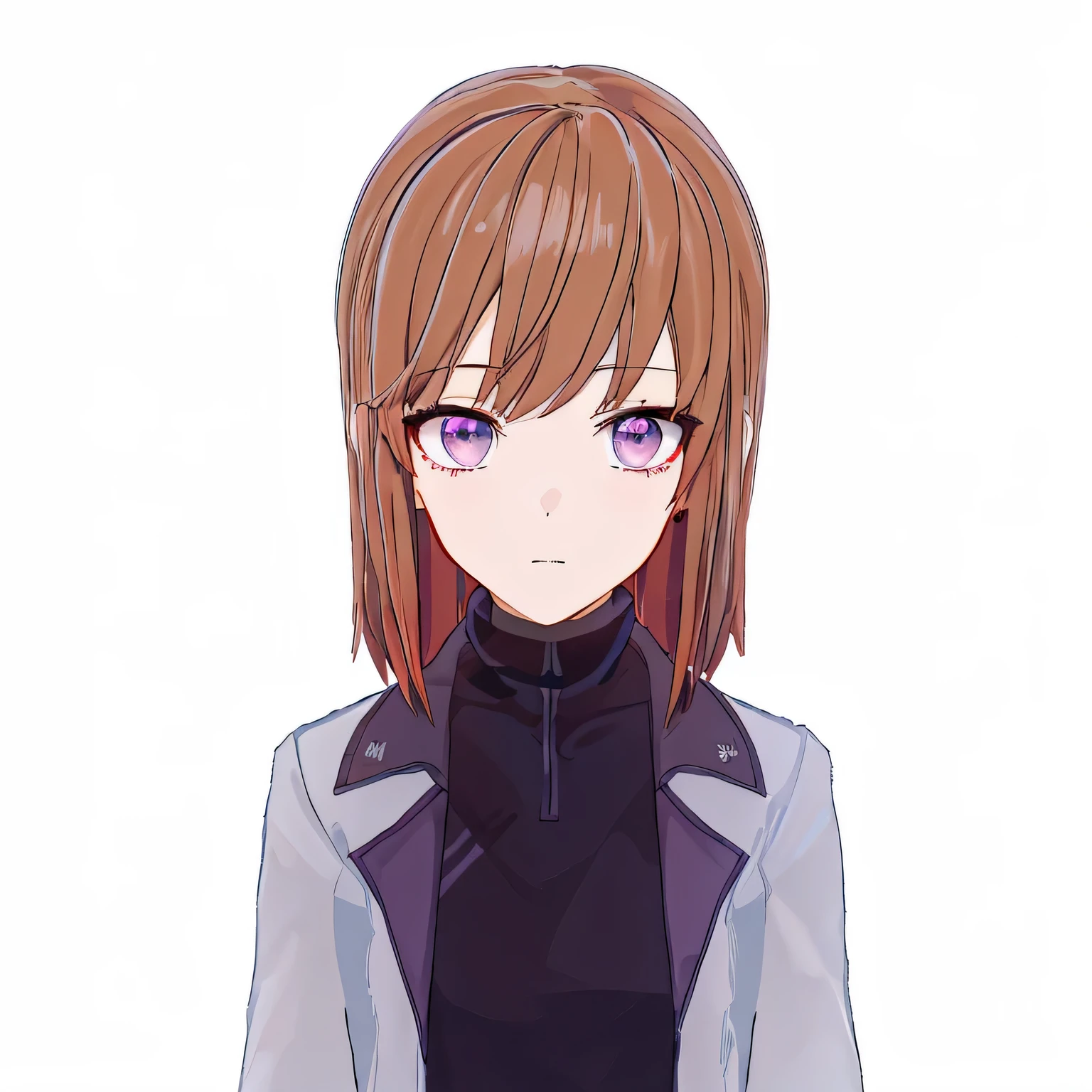 anime girl，mature women，office worker，brown hair，Red hair highlights，purple eyes，wearing a black top, heroine 👀 :8, April rendering, Produced by Anime Painter Studio, anime style characters, anime style化, Clean and detailed anime style, stylized anime, anime style, female anime characters, flat anime style shadow, anime style portrait, Anime cute art style, Drawing in animation artist studio