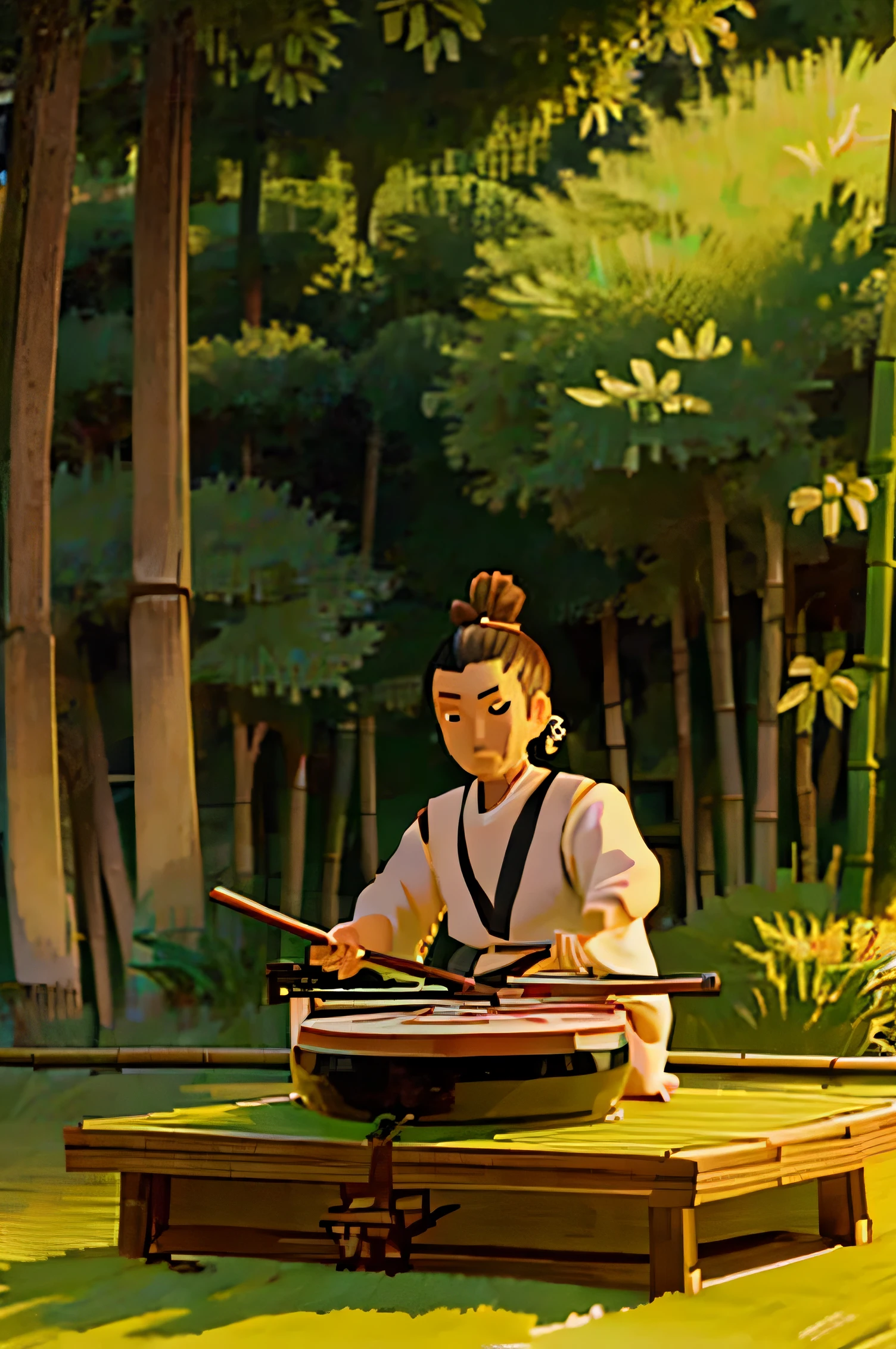 Samurai DJing in the bamboo forest