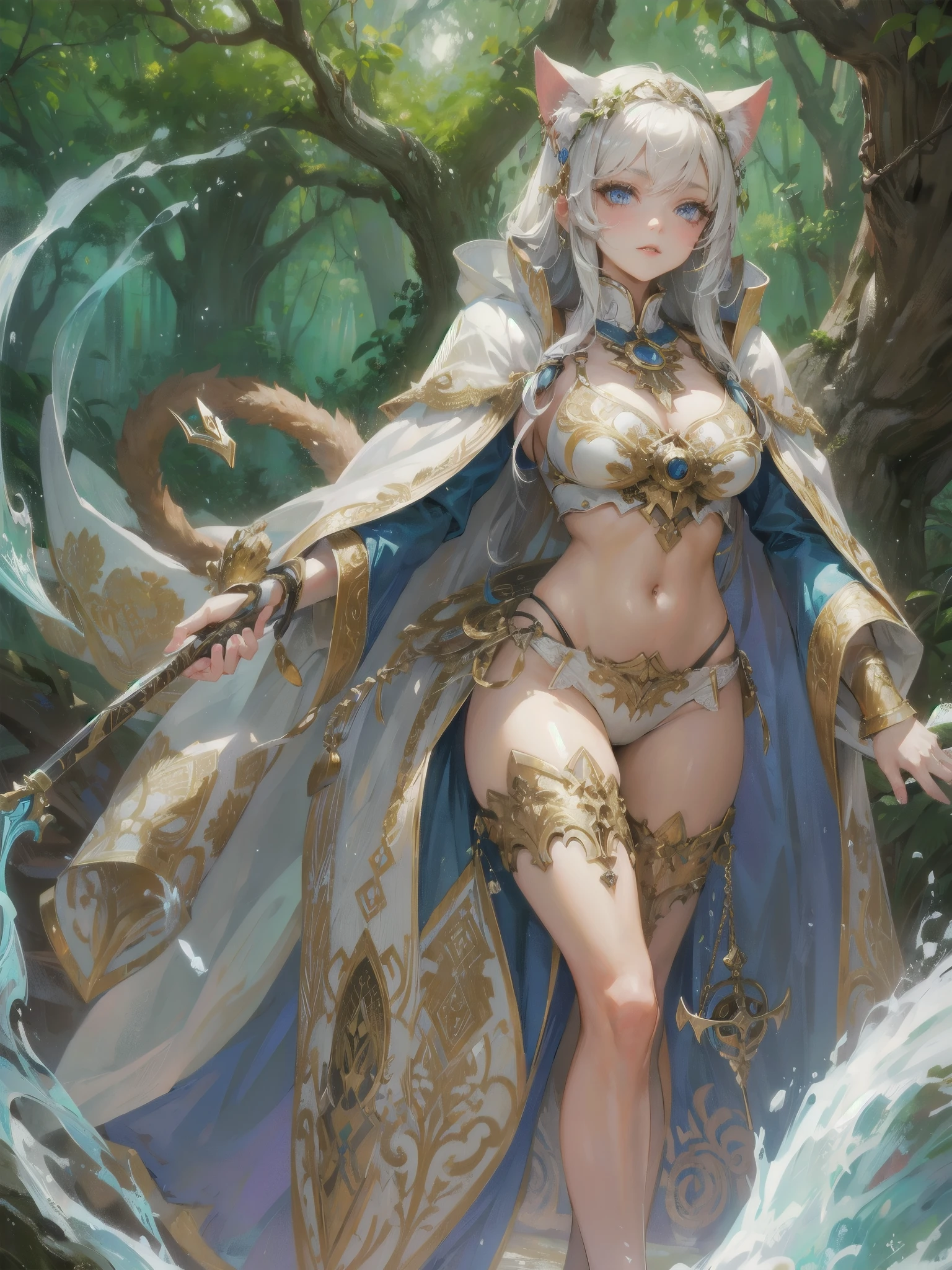 high quality,hd,16k,sharp line,1girl,cat girl ,cute face, large breasts ,nice legs,,focus girl,detailed beautiful face,detailed clothes,beautiful eyes,sexy,dynamic angle