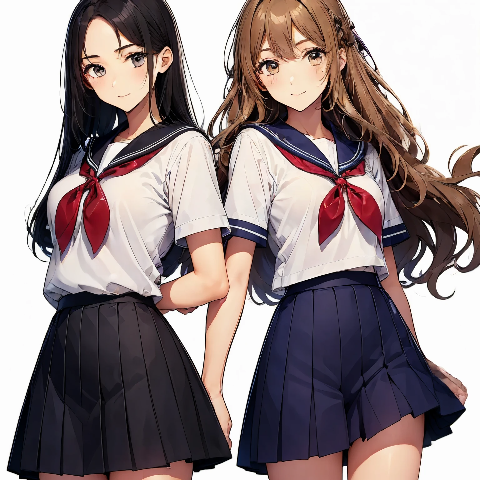 high quality,((2girls,cuddle)),chyuri,smile,Japanese high school student,short sleeve sailor school uniform,