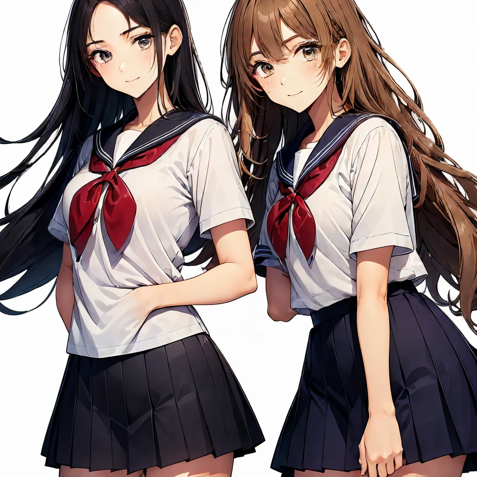 high quality,((2girls,cuddle)),chyuri,smile,Japanese high school student,short sleeve sailor school uniform,