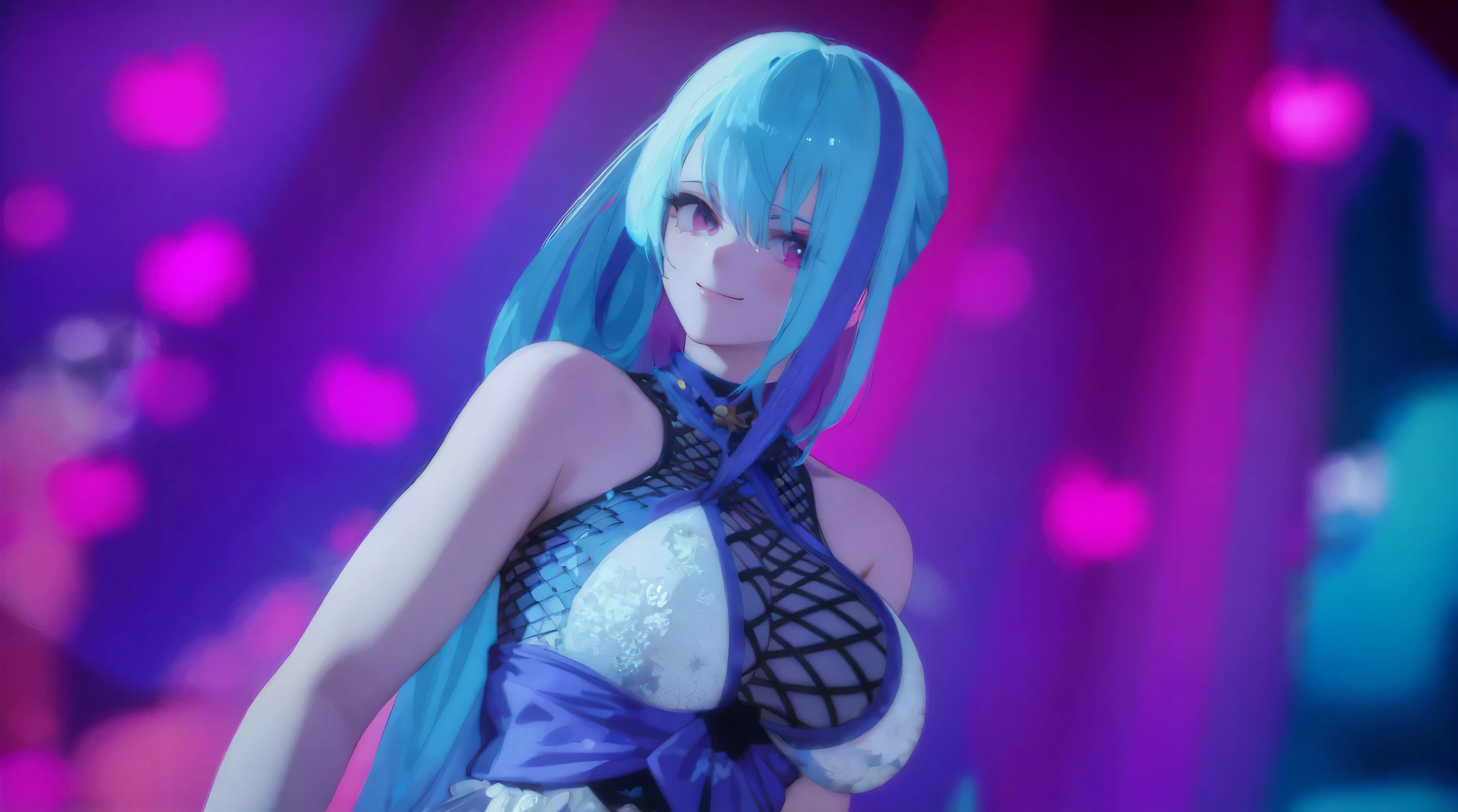 aqua, kingdom hearts, disney, blue hair, topless, deep cleavage, large breasts,stripping on stage, undressing