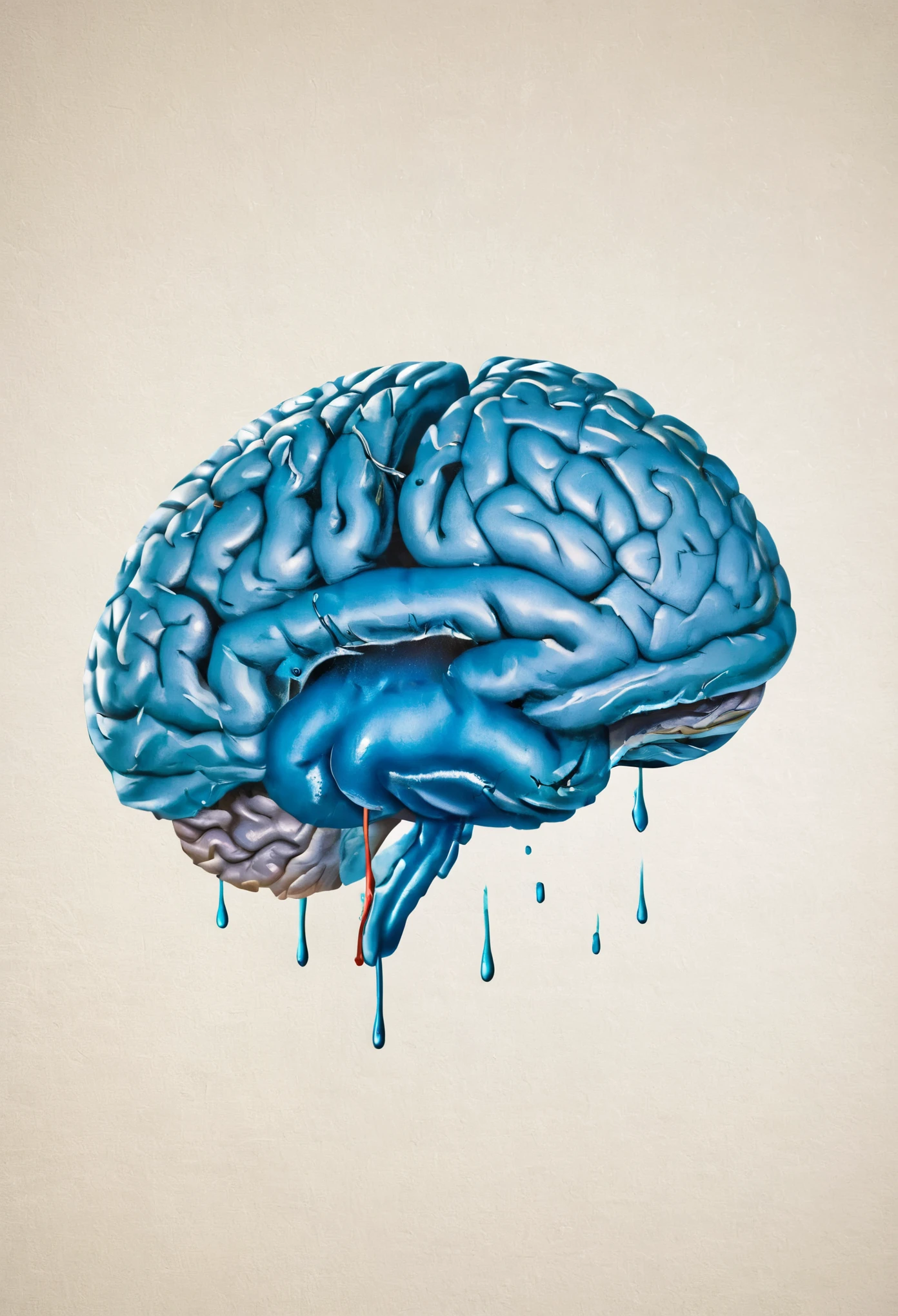 Drawing of a brain floating in the middle, fundo preto com desenhos de raios e energia em azul ao fundo, damaged brain.