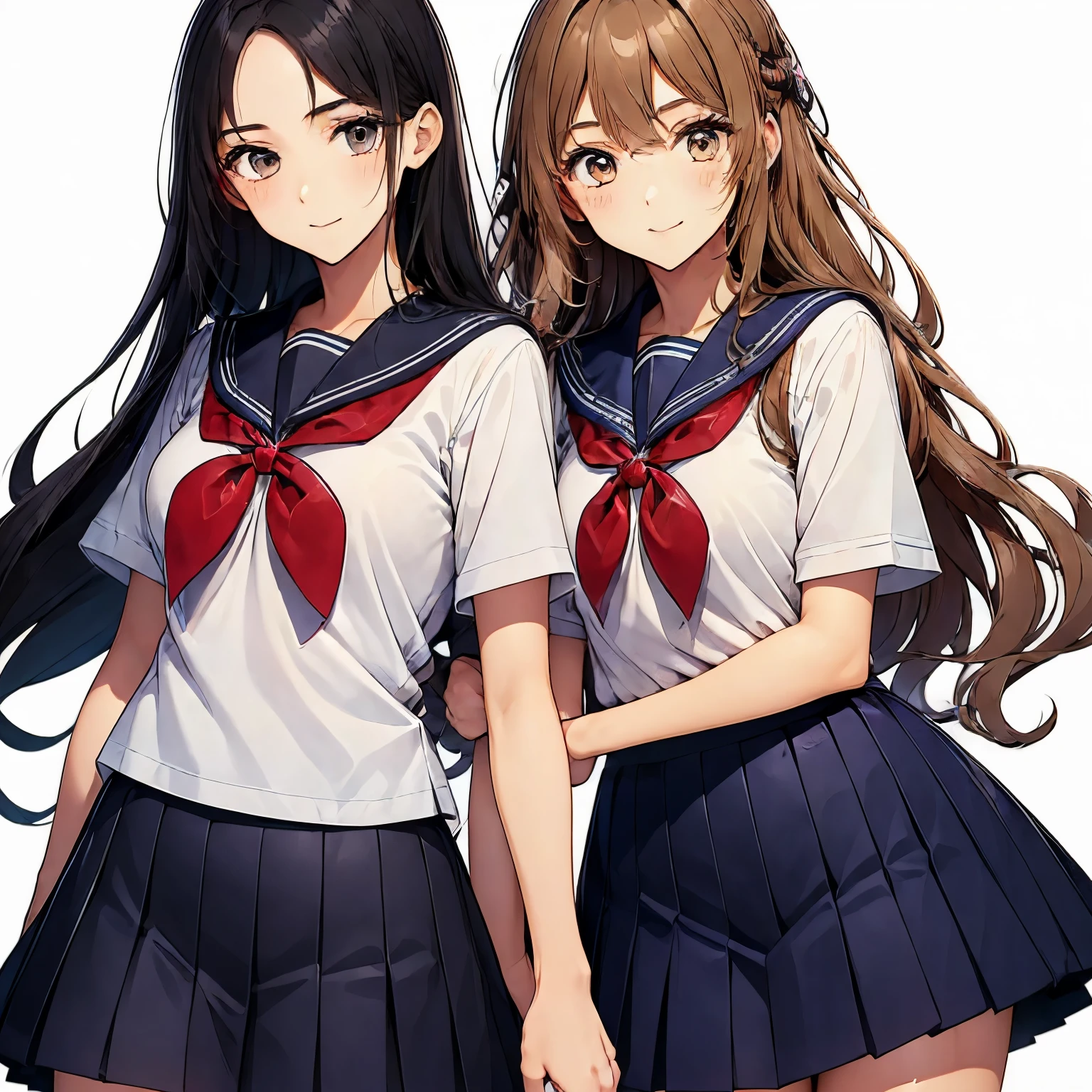 high quality,((2girls,cuddle)),chyuri,smile,Japanese high school student,short sleeve sailor school uniform,
