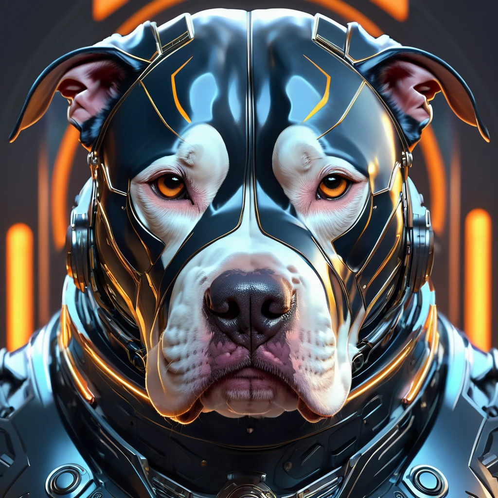 Symmetry, aesthetic, extremely detailed, symmetrical, Symmetry!! portrait of pitbull, sci-fi armour, tech wear, glowing lights!! sci-fi, intricate, elegant, highly detailed, digital painting, artstation, concept art, smooth, sharp focus, illustration, art by artgerm and greg rutkowski and alphonse mucha