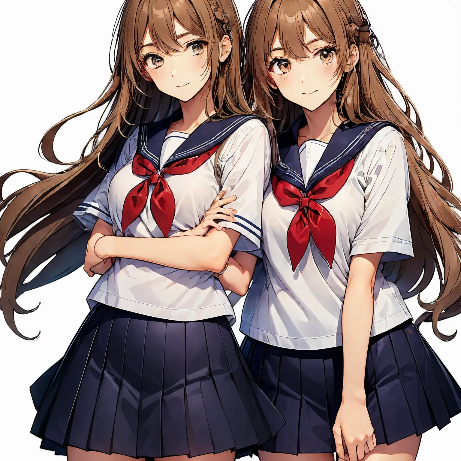 high quality,((2girls,cuddle)),chyuri,smile,Japanese high school student,short sleeve sailor school uniform,
