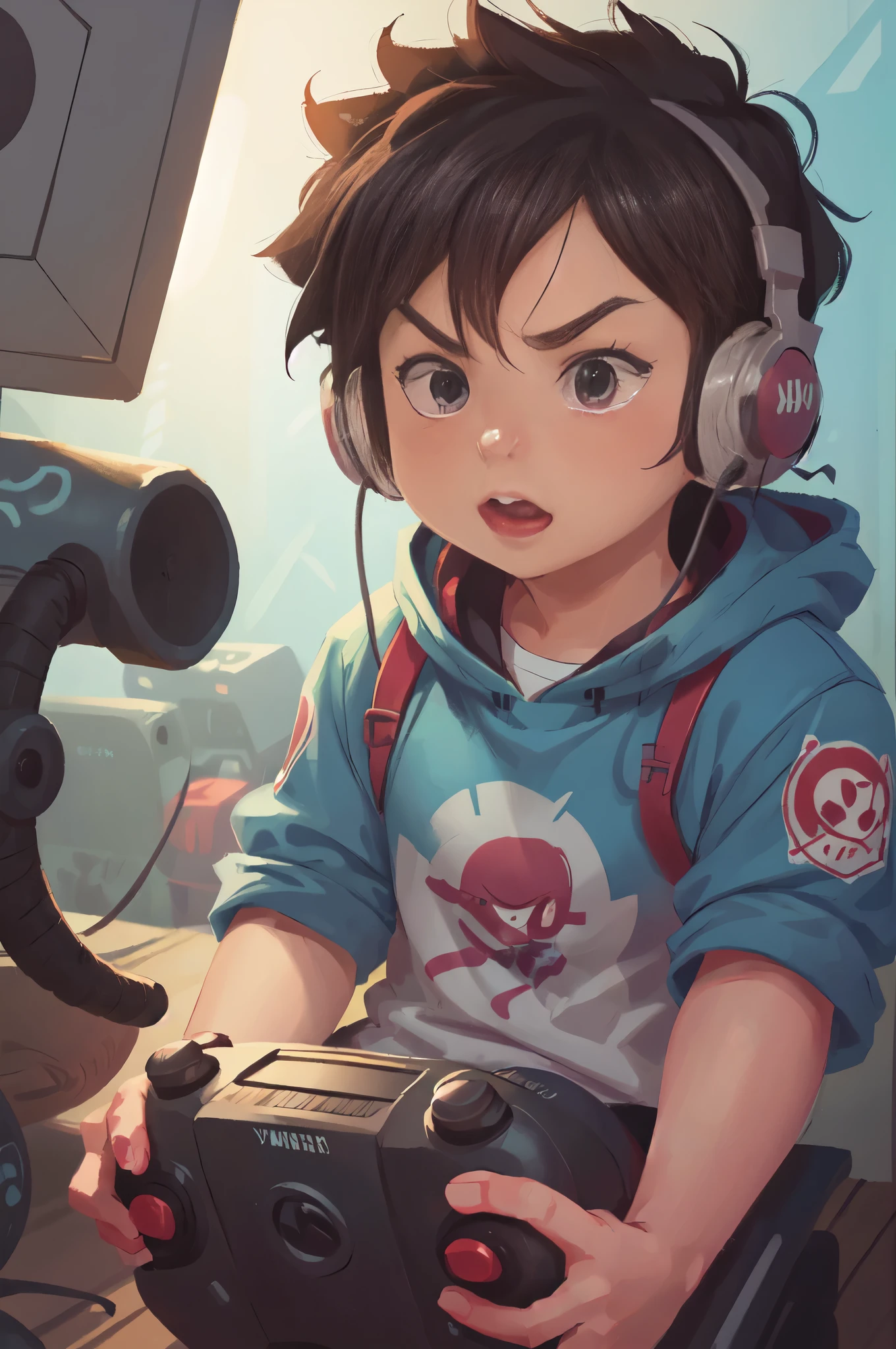 Girl gaming with rainbow eye and hair , luna tshirts 