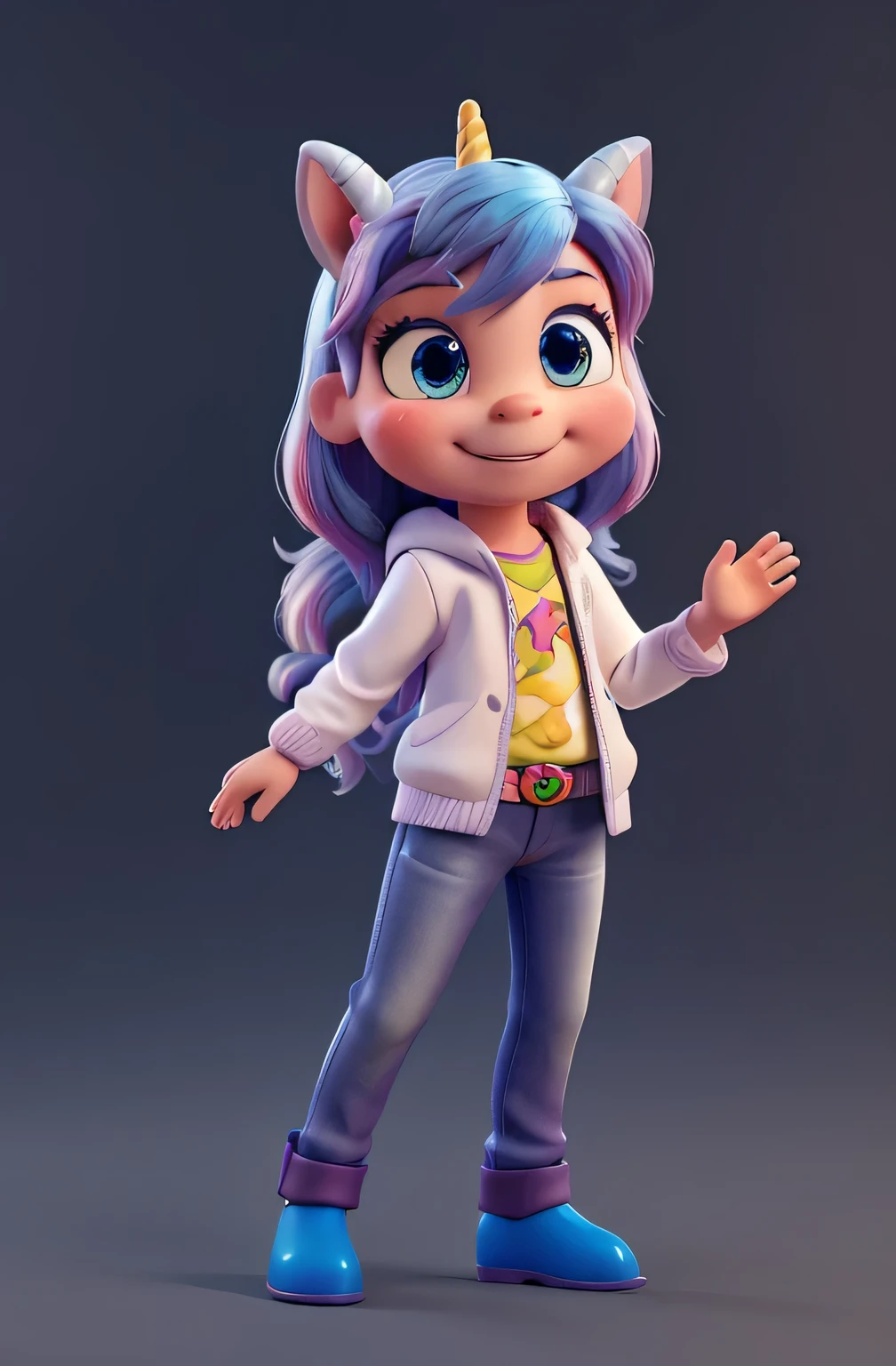 cartoon unicorn with blue hair and a black horn, unicorn, white unicorn, unicorn from the tusk movie, blue unicorn, a unicorn, 3 d cavalo pet shop, unicorns, unicorn horn, bonitinho digital art, bonitinho 3 d render, bonitinho cartoon character, Chibi, bonitinho character, personagem toonix, anthropomorphic mare, my little Pony, bonitinho (((movimento)))