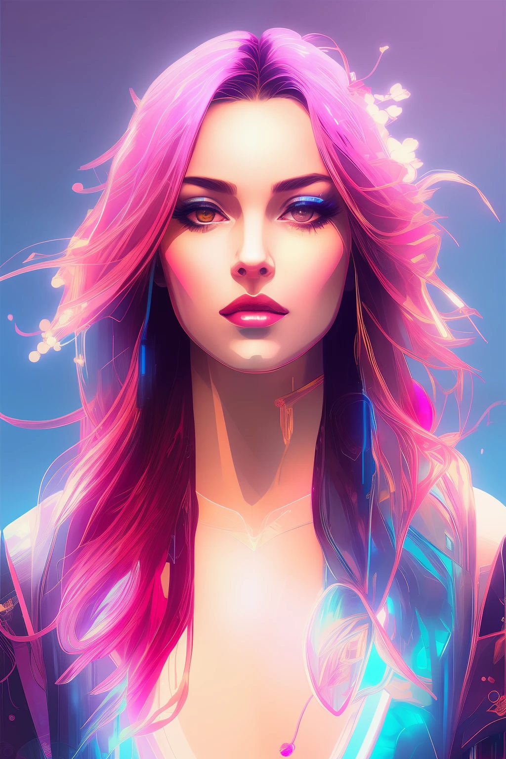 snthwve stylenvinkpunk (symmetry:1.1) (floral portrait:1.05) a beautiful goddess woman, (Assassin's creed style:0.8), pink、gold and opal color scheme, beautiful complex filegrid facepaint, complex, elegant, Very detailed, number, art station, concept art, Smooth, sharp focus, illustration, Artwork by Greg Rutkowski and Alphonse Mucha, 8k