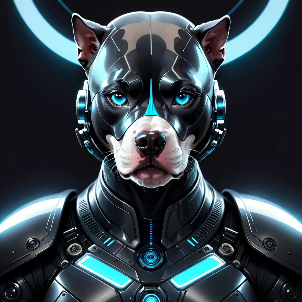 Symmetry, aesthetic, extremely detailed, symmetrical, Symmetry!! portrait of pitbull, sci-fi armour, tech wear, glowing lights!! sci-fi, intricate, elegant, highly detailed, digital painting, artstation, concept art, smooth, sharp focus, illustration, art by artgerm and greg rutkowski and alphonse mucha