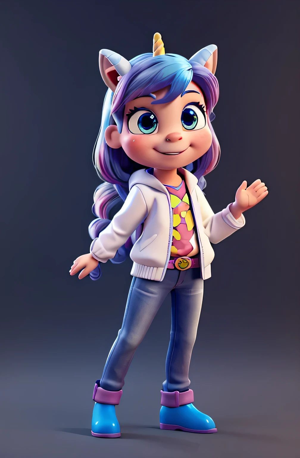 cartoon unicorn with blue hair and a black horn, unicorn, white unicorn, unicorn from the tusk movie, blue unicorn, a unicorn, 3 d cavalo pet shop, unicorns, unicorn horn, bonitinho digital art, bonitinho 3 d render, bonitinho cartoon character, Chibi, bonitinho character, personagem toonix, anthropomorphic mare, my little Pony, bonitinho (((movimento)))