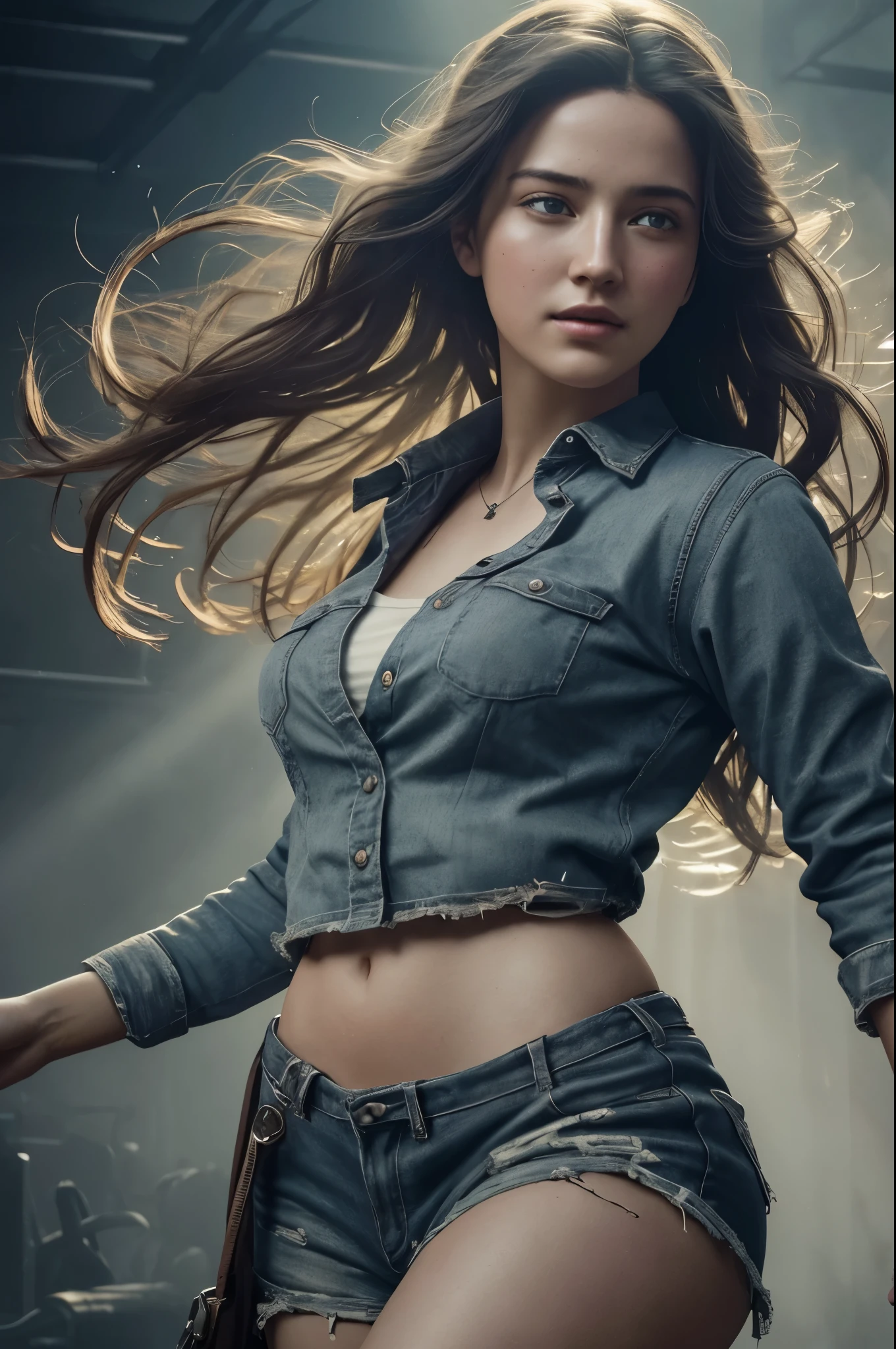 ultra very detailed 1200k An image of a humble and happy 20 year old woman in tattered work clothes and a blotchy face and tousled hair, hyper realistic fantasy pictures is all the rage on artstation, clear focus, studio photography, WLOP and Silver Ai Art, a stunning masterpiece, fantasy art, Fantasy visual key, fantasy pictures, Sun rays, cinematic lighting, beautiful, 101K ultra-detailed resolution, 3D shading, unreal engine 5, SF, Trending at Art Station, sharp focus, studio photography, intricate details, very detailed, By Gregg Rutkowski