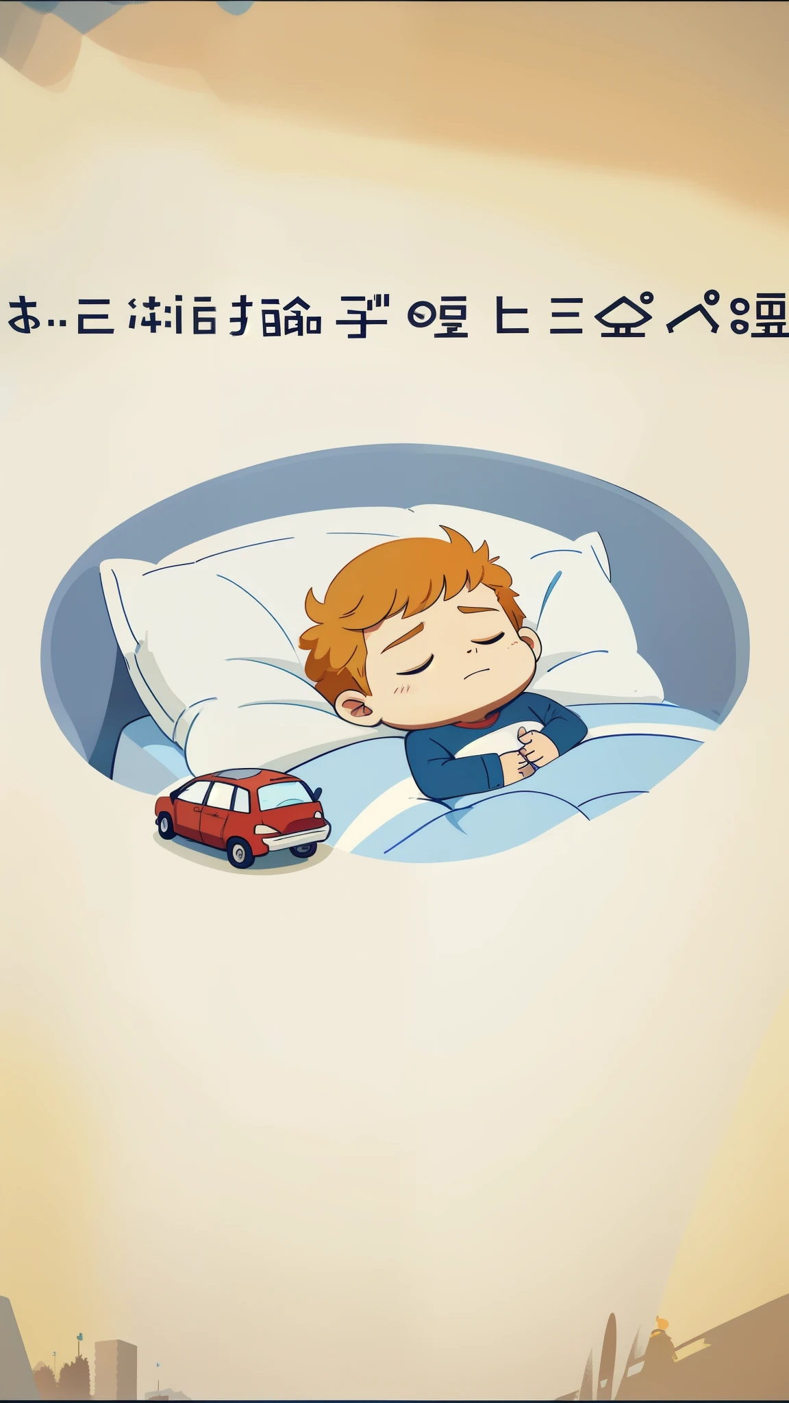there is a cartoon picture of a man sleeping in bed with a car, animation stills, Good night, animation stills, child, sleeping, Static, animation stills, illustration, illustration!, sleepy, animated illustration style, sleep, asleep, an illustration, flat illustration, illustration, illustration art, Sweet dream, snoring, digital illustration -