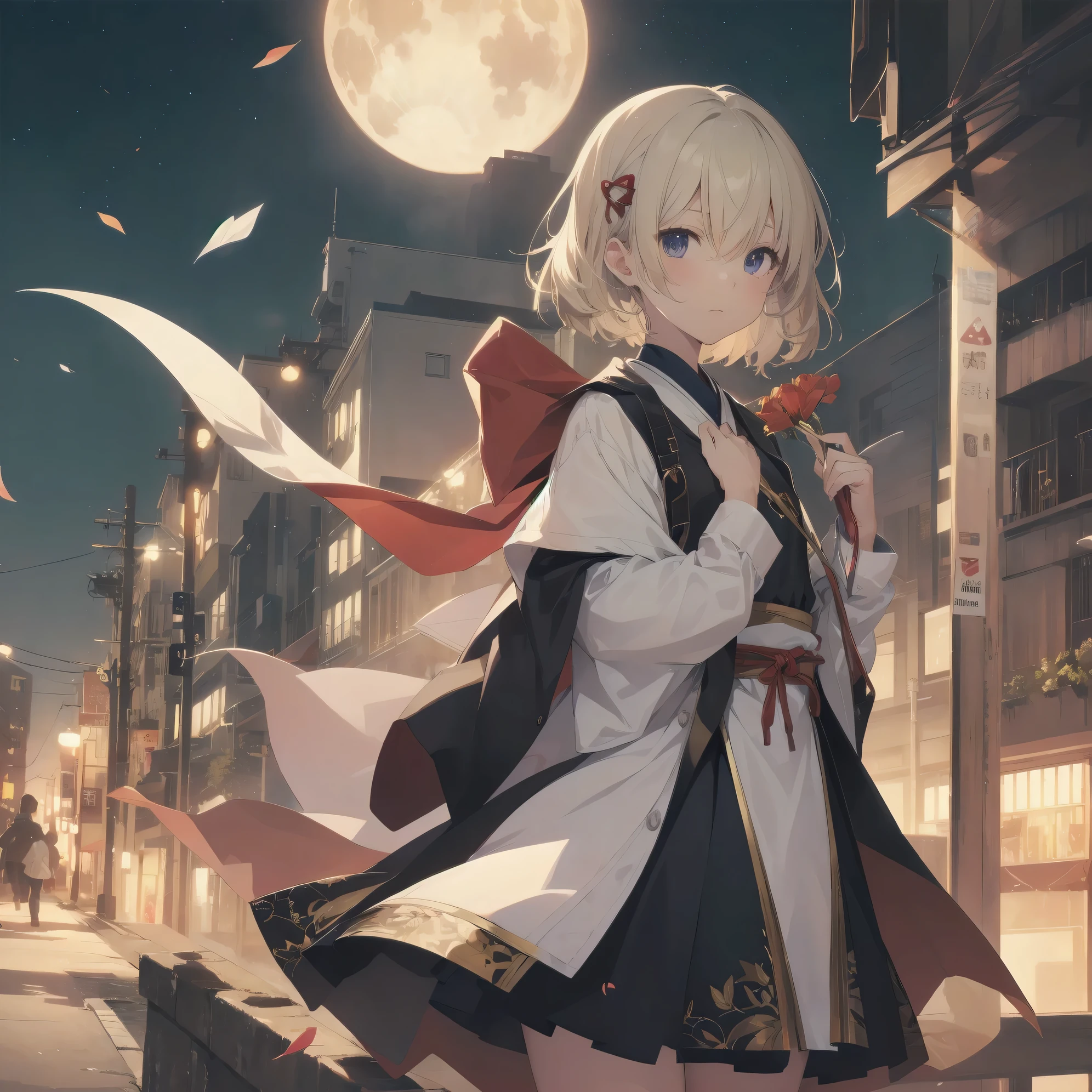 Super absurd quality by the god of art, super detailed, High resolution, anime moe art style, Best Anime 8K Kona-chan Wallpaper, pixiv contest winner, perfect anatomy, break,(Please draw a picture of a ninja girl standing.),break,1 girl,(alone,little woman, cute face, 13 years old:1.3), 四肢全body, full finger,, 未熟なbodyの魅力, (very_short hair), shortcut, Bang, 平らなchest, small ass, between legs, small black eyes, beautiful detailed eyes, Well-proportioned iris and pupils, expressive eyes, highres detailed hair, black_gloves, black_skirt, boots, chest, closed_mouth, Floral_Print_kimono, flower fox_mask, full_body, gloves, hair_ornament, hairpin, holding, holding_mask, holding_arms, Japanese_Clothes, kimono, kunai, leaf, log, length_sleeve, mask, miniskirt, mole, mole_Down_eye, multicolored_hair, ninja, formal_Alternative_costume, petal, purple_eyes, red_kimono, red_shirt, shirt short_sword, skirt, striped_hair, sword, thigh_strap, arms, Wind,
(detailed lighting), (detailed background), night, night sky, moon, on the roof. break,super dense skin, Best sexual lighting powered by famous artist, 8k,ero youjo picture,Beauty Illustration,photoshop_(Moderate),Absurd Hi-Res,Hmm,textured skin,break,((artist:dark black,)) artist:Courges_ace , artist:mitsumi misato,artist:akinashi yuu