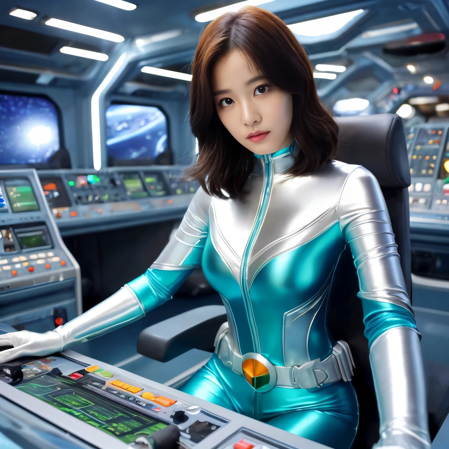 best image quality、Super high resolution、(realism:1.4)、Korean beauty star、The most beautiful KPOP star、horny face、Horny Korean makeup、erotic expression、A body that makes you want to touch it、erotic photos、((Realistic shiny satin fabric texture、High-gloss stretch satin fabric that is smooth and smooth to the touch.、The drape of the curved part of the shiny satin fabric、strong shiny costume、The smooth and beautiful quality and luster of the costumes、A shiny costume made of high-quality satin fabric with high density.、Smooth to the touch oil light liang ice 縝绸 ultra-class battleship skin coat COS、Super Sentai Women's Heroine Suit、Texture of costumes that satin fetishists respond to、Thin, glossy stretch satin fabric)),8K photo quality