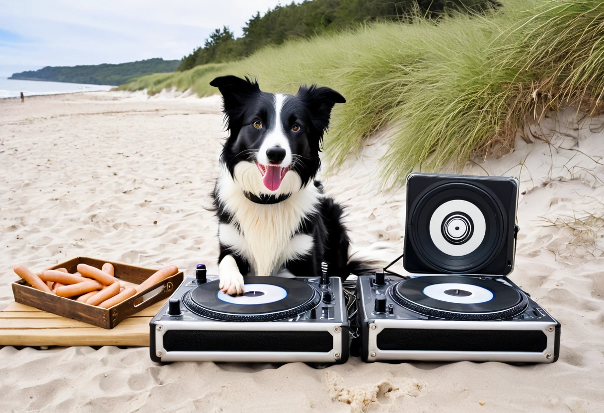 Border collie as DJ at rave party, Seamus, progressive, prog