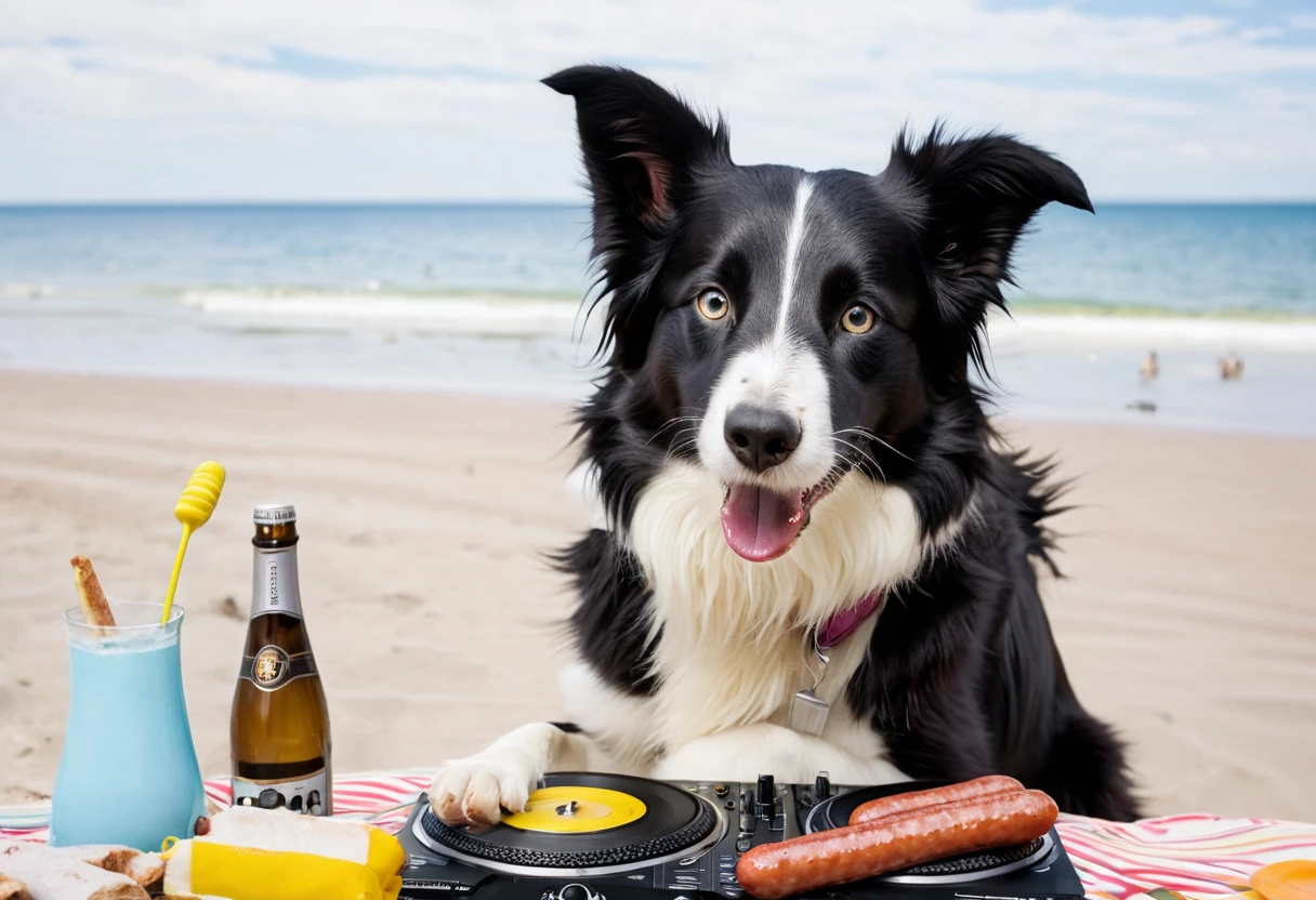 Border collie as DJ at rave party, Seamus, progressive, prog