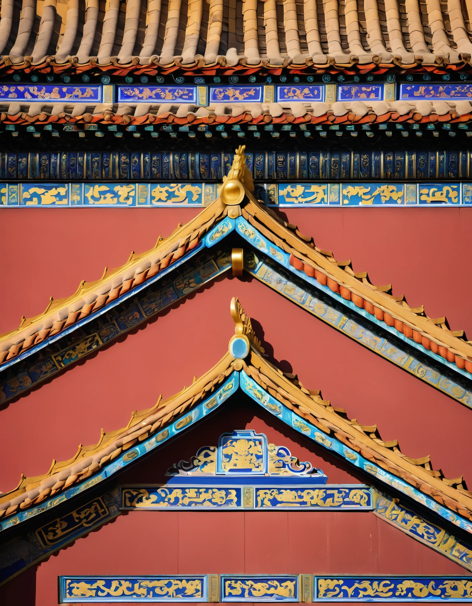 Close-up of the "bucket" eaves of the Forbidden City,symmetry,symmetry, polar opposites, close-up, macro photo, f/1.2, Sony FE, UHD, ccurate, masterpiece, high details, high quality, award winning, best quality, highres, 16k