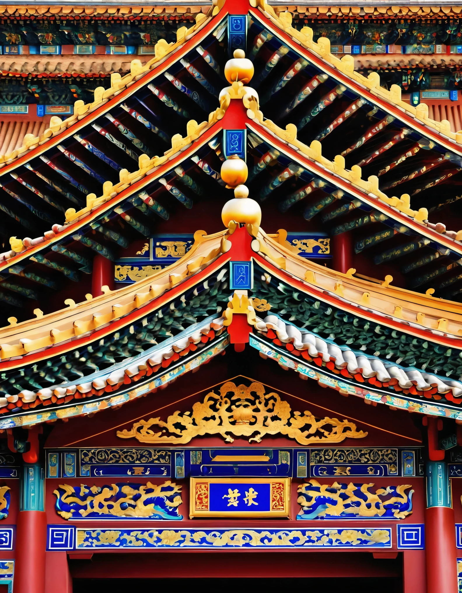 Close-up of the &quot;bucket&quot; eaves of the Forbidden City，symmetry