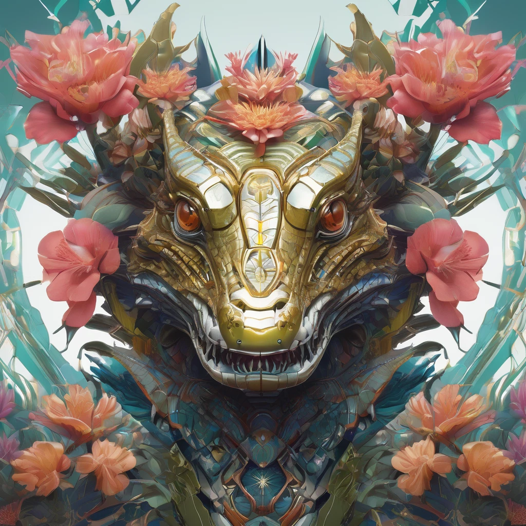 Symmetry, aesthetic, extremely detailed, symmetrical, Symmetry!! portrait of a robot crocodile, floral! horizon zero dawn machine, intricate, elegant, highly detailed, digital painting, artstation, concept art, smooth, sharp focus, illustration, art by artgerm and greg rutkowski and alphonse mucha, 8 k