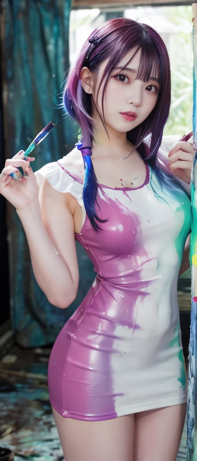 from the front side、(((selfee))),((Mysterious smile)),((cum on facial)),Glamour、((toppless)),((Big breasts with firmness)),((small areola)),((Seducting look)),(((put out the tongue、Opening Mouth))、(Loose socks),((heavy make-up))、((Random hair color)),((Random hairstyles)),high-detail