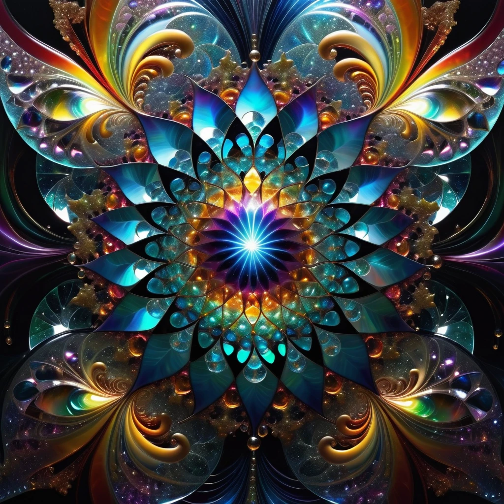 Optical illusion featuring ZIA Zen art, symmetry emanating from the center with a fractal spiral, upper dew fangs showcased, textures of iridescent and luminescent scales, broken glass effect, mythical being exuding energy at a molecular level, no background, impressive display of hyperrealism and hyperdetailization in 32k resolution, volumetric light casting auras and rays, vivid colors reflecting, embodying breathtaking beauty, pure perfection, and divine presence, unforgettable, stunning, High Resolution, High Quality, Masterpiece.best quality, masterpiece, super detail