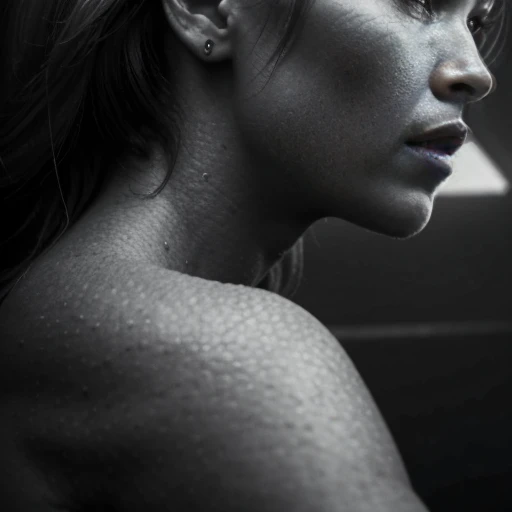 A Caucasian woman with a triangular face in her 30s, portraying determination, is the main subject of the image. She embodies a Viking warrior standing on a battlefield, occupying the center of the image. The image should have a cinematic feel, resembling a black and white photograph.

Tags: determined, Viking warrior, Caucasian woman, triangular face, 30s, battlefield, black and white, cinematic