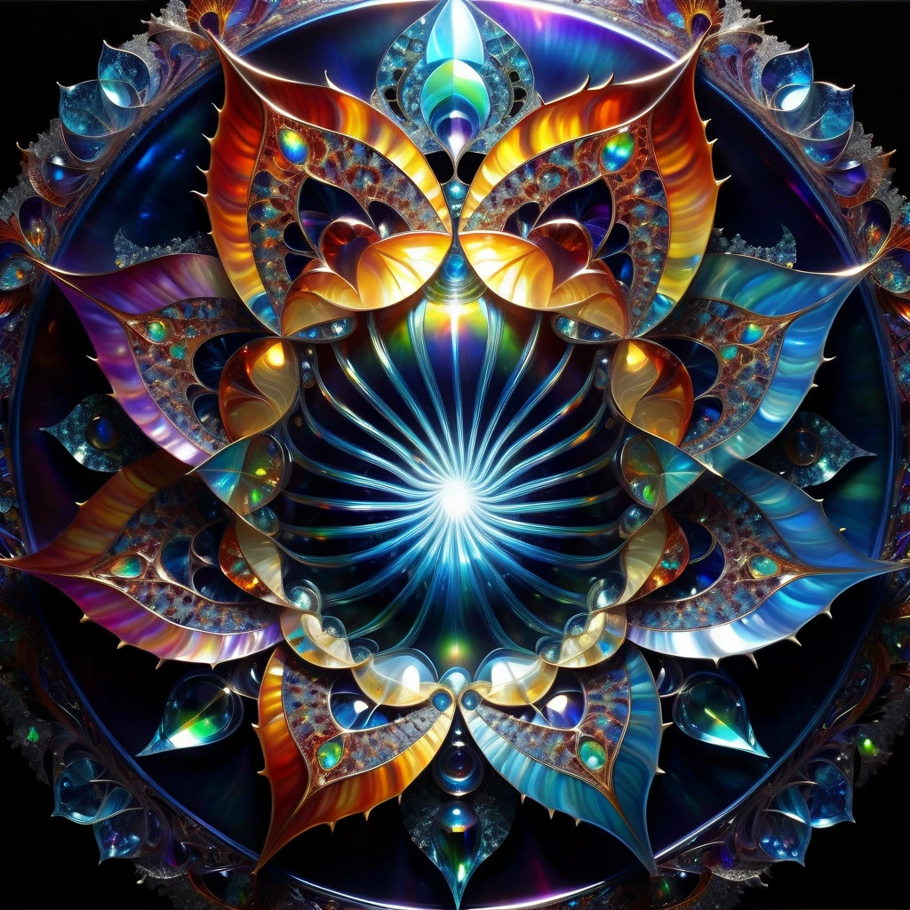 Optical illusion featuring ZIA Zen art, symmetry emanating from the center with a fractal spiral, upper dew fangs showcased, textures of iridescent and luminescent scales, broken glass effect, mythical being exuding energy at a molecular level, no background, impressive display of hyperrealism and hyperdetailization in 32k resolution, volumetric light casting auras and rays, vivid colors reflecting, embodying breathtaking beauty, pure perfection, and divine presence, unforgettable, stunning, High Resolution, High Quality, Masterpiece.best quality, masterpiece, super detail