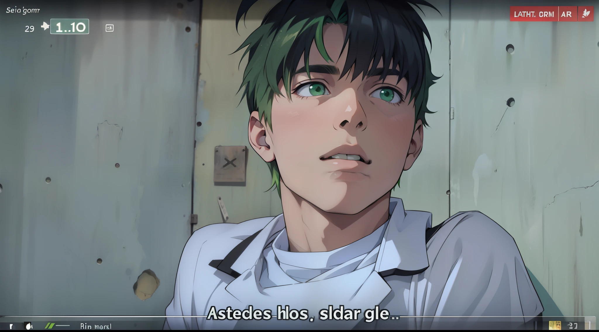 beautiful teenage boy green hair green eyes