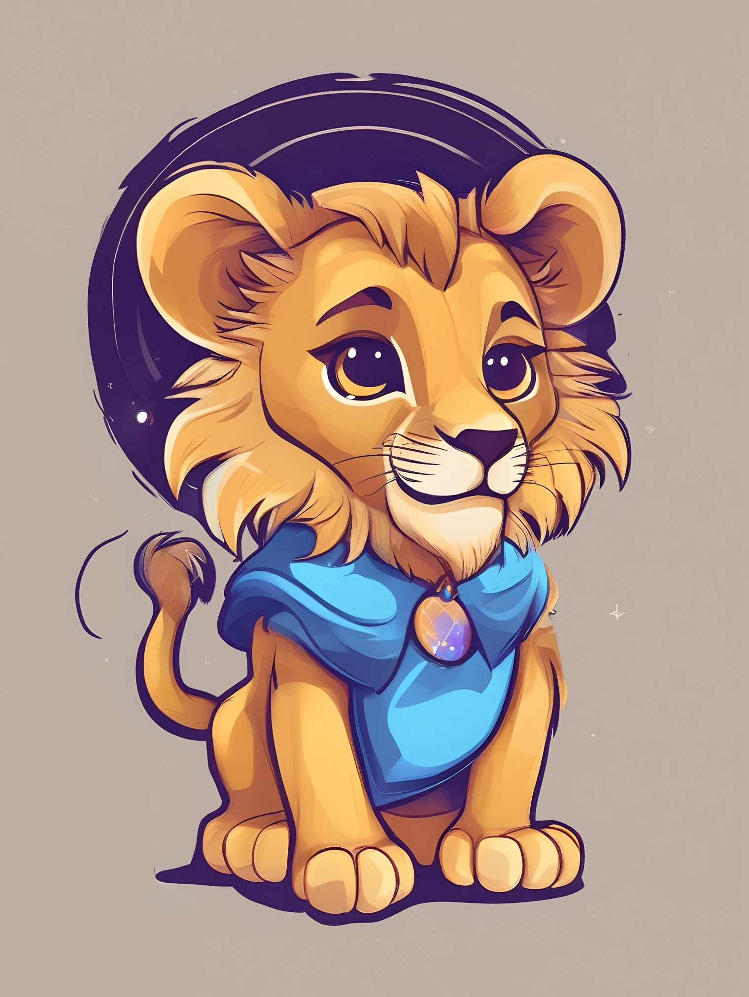 Illustration of cute baby lion, cute character, magic, fantasy, clear background, t-shirt design, vector art